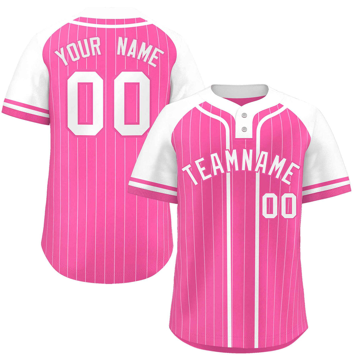 Custom Pink White Stripe Fashion Raglan Sleeves Authentic Two-Button Softball Jersey