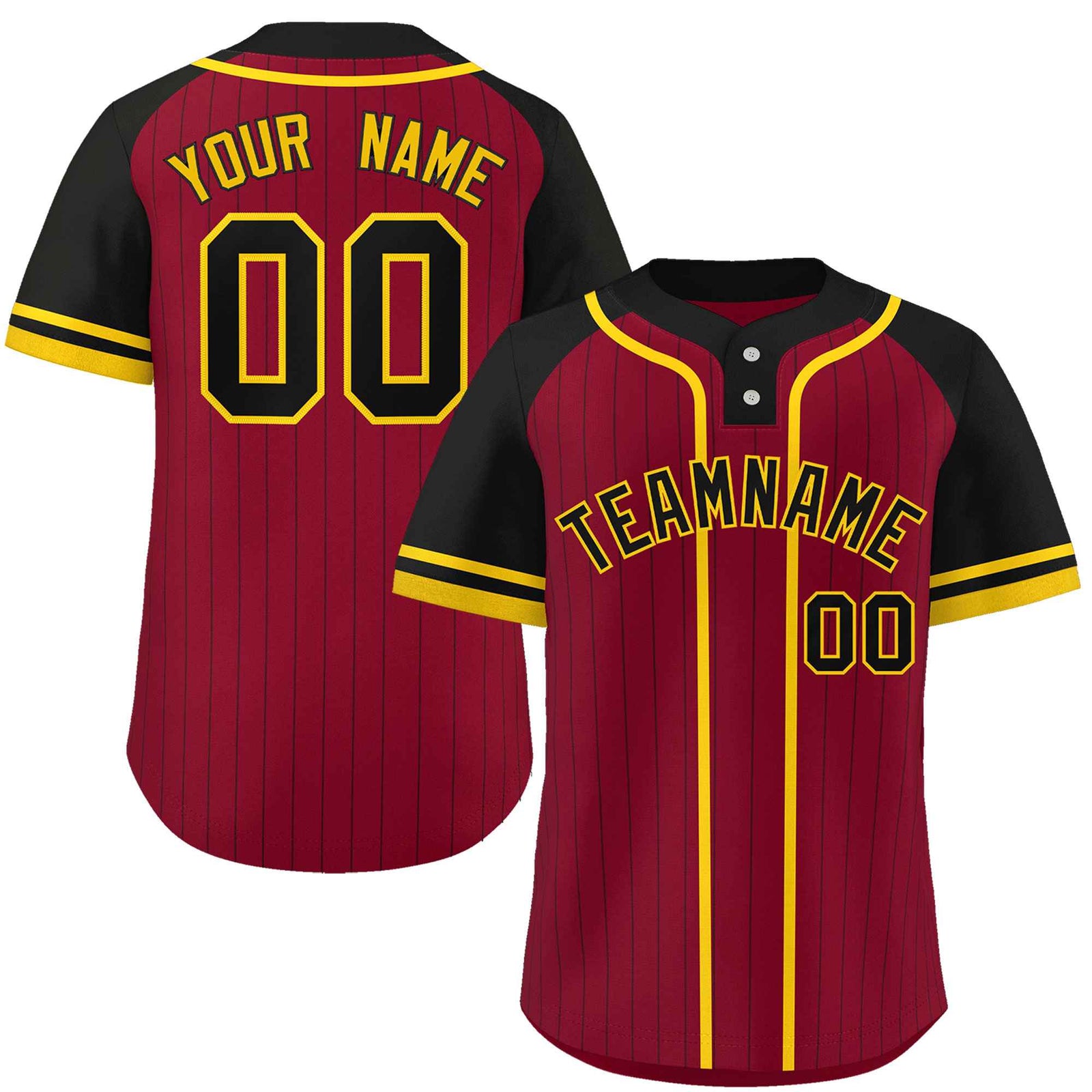 Custom Crimson Black-Gold Stripe Fashion Raglan Sleeves Authentic Two-Button Softball Jersey