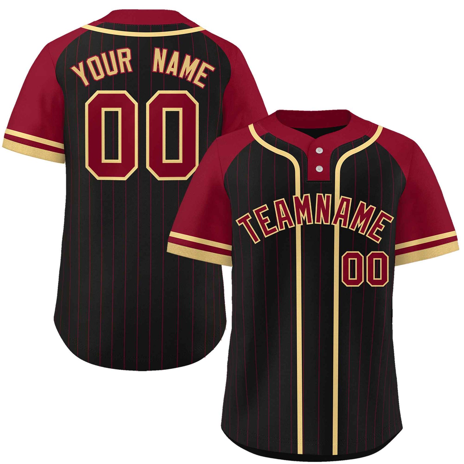 Custom Black Crimson-Khaki Stripe Fashion Raglan Sleeves Authentic Two-Button Softball Jersey