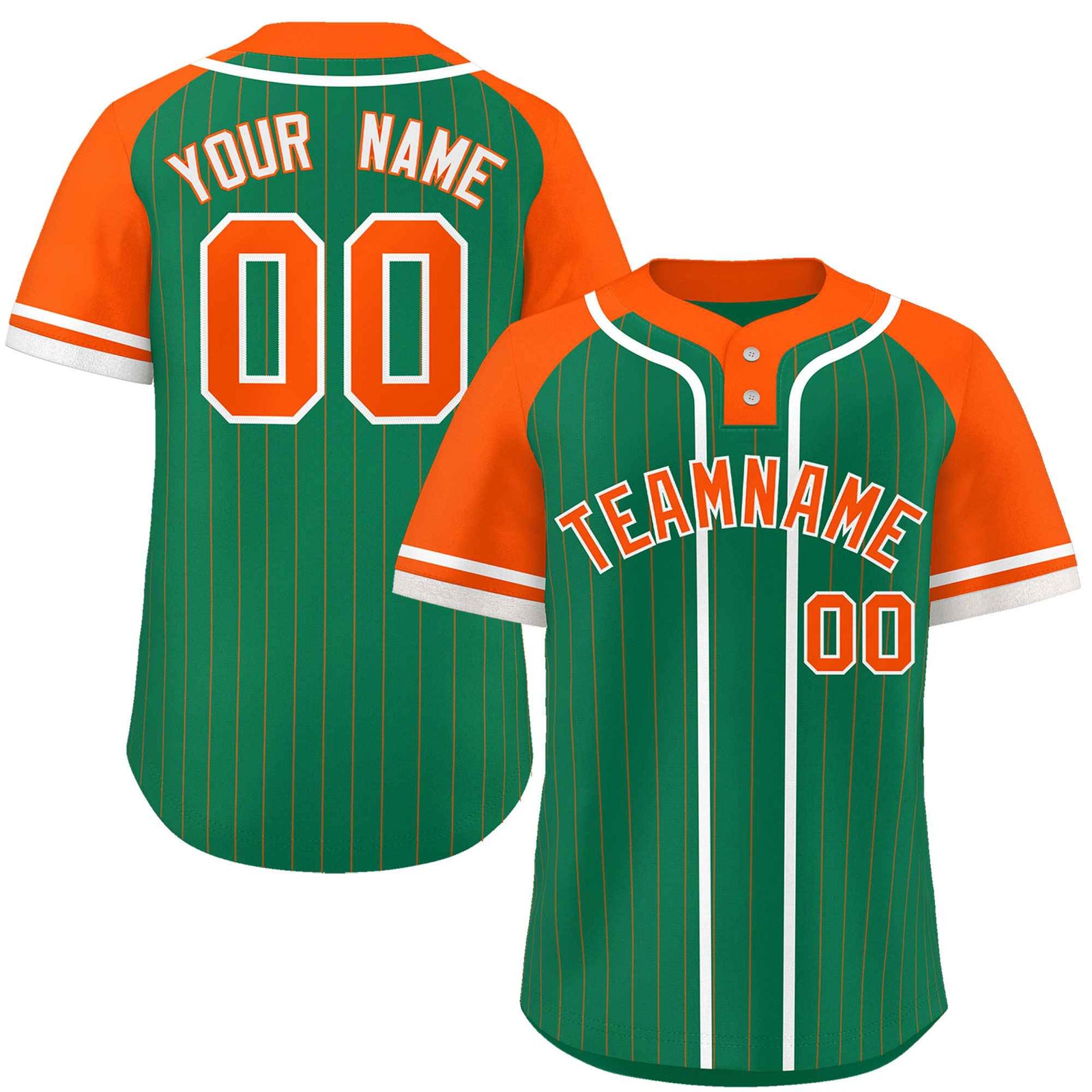 Custom Kelly Green Orange-White Stripe Fashion Raglan Sleeves Authentic Two-Button Softball Jersey