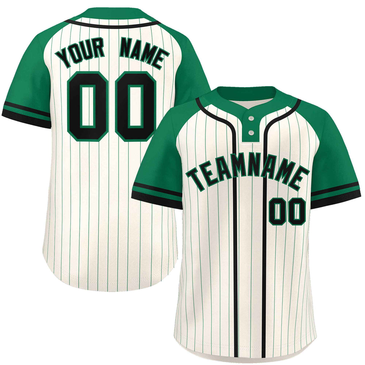 Custom Cream Kelly Green-Black Stripe Fashion Raglan Sleeves Authentic Two-Button Softball Jersey