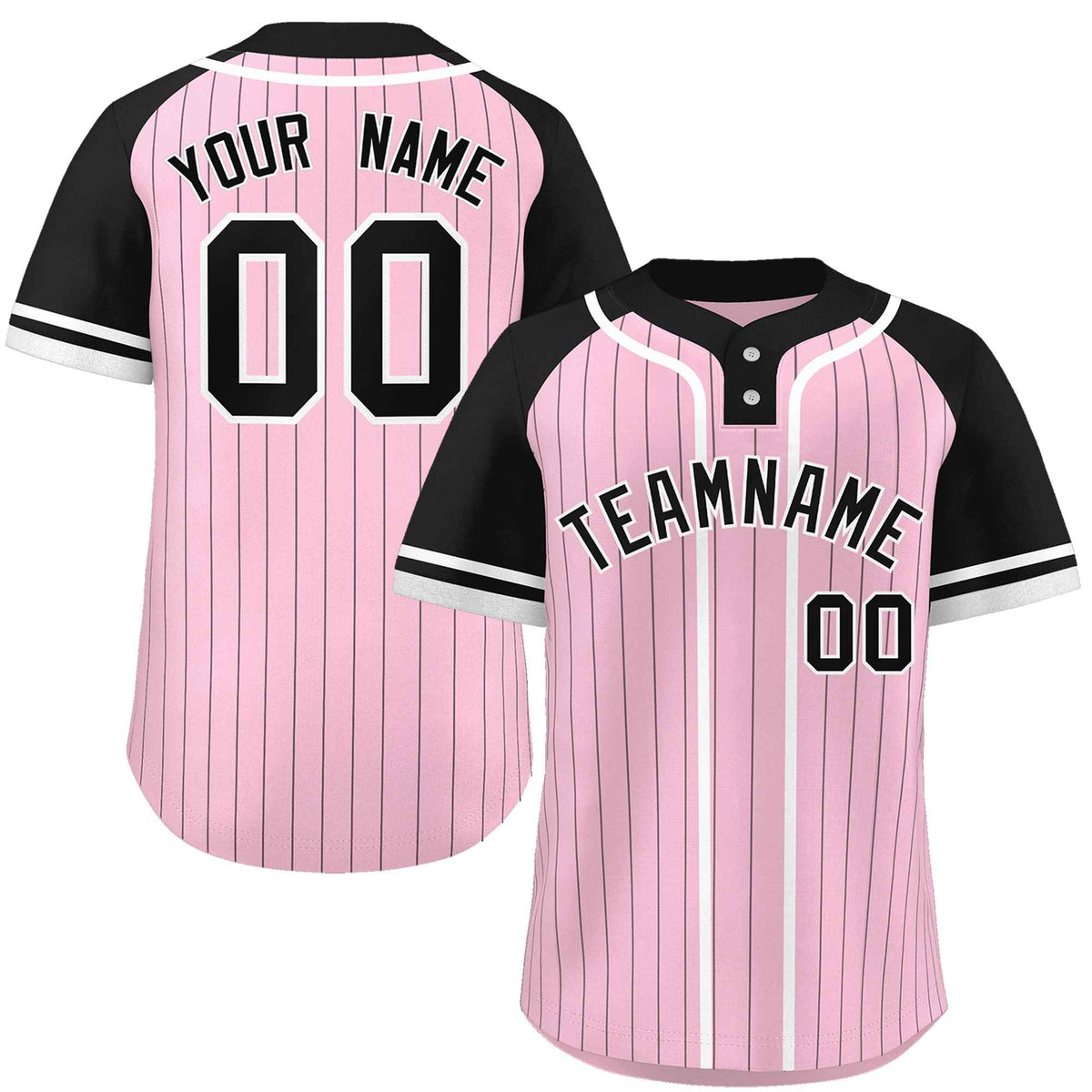 Custom Light Pink Black-White Stripe Fashion Raglan Sleeves Authentic Two-Button Softball Jersey