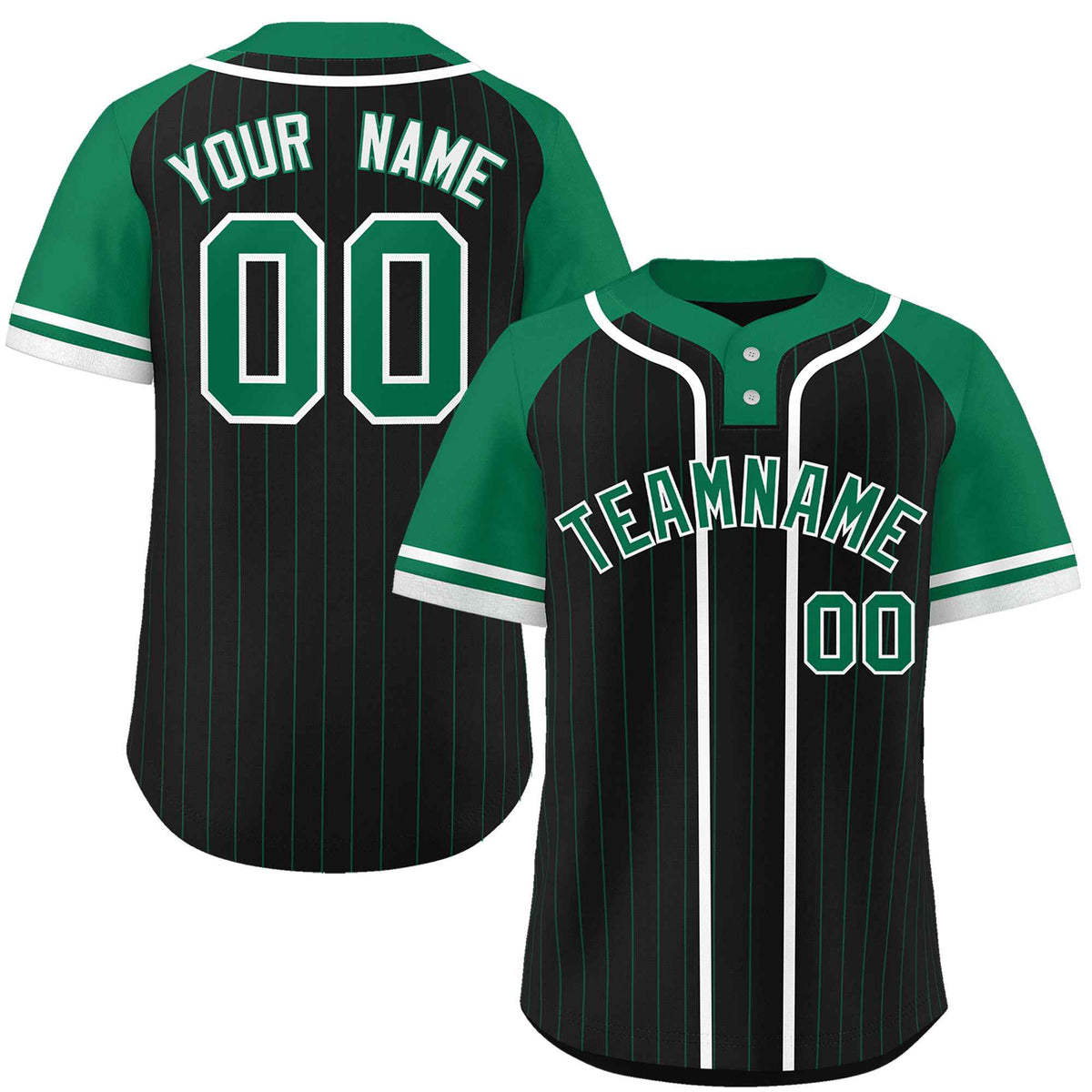 Custom Black Kelly Green-White Stripe Fashion Raglan Sleeves Authentic Two-Button Softball Jersey