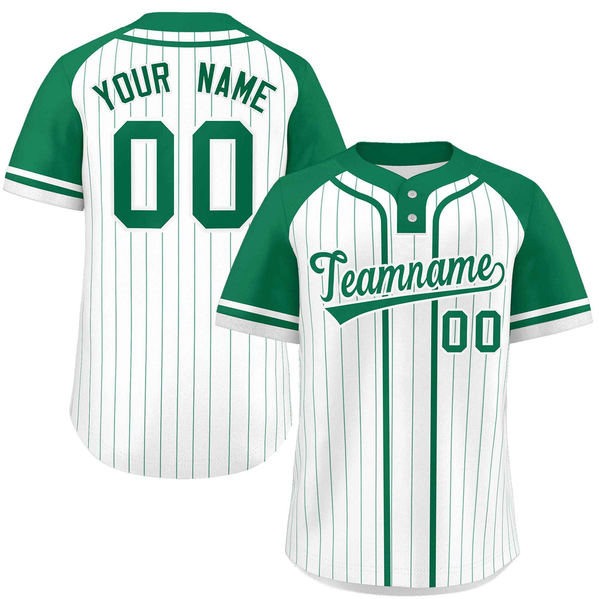 Custom White Kelly Green Stripe Fashion Raglan Sleeves Authentic Two-Button Softball Jersey