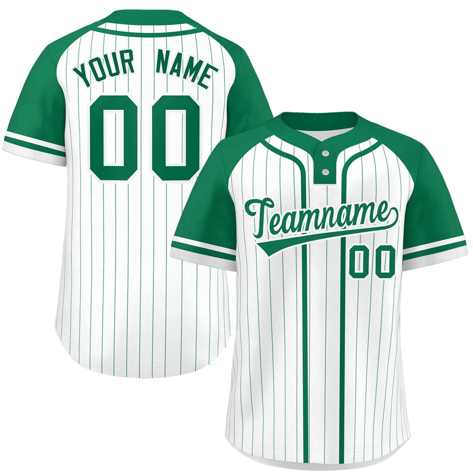 Custom White Kelly Green Stripe Fashion Raglan Sleeves Authentic Two-Button Softball Jersey