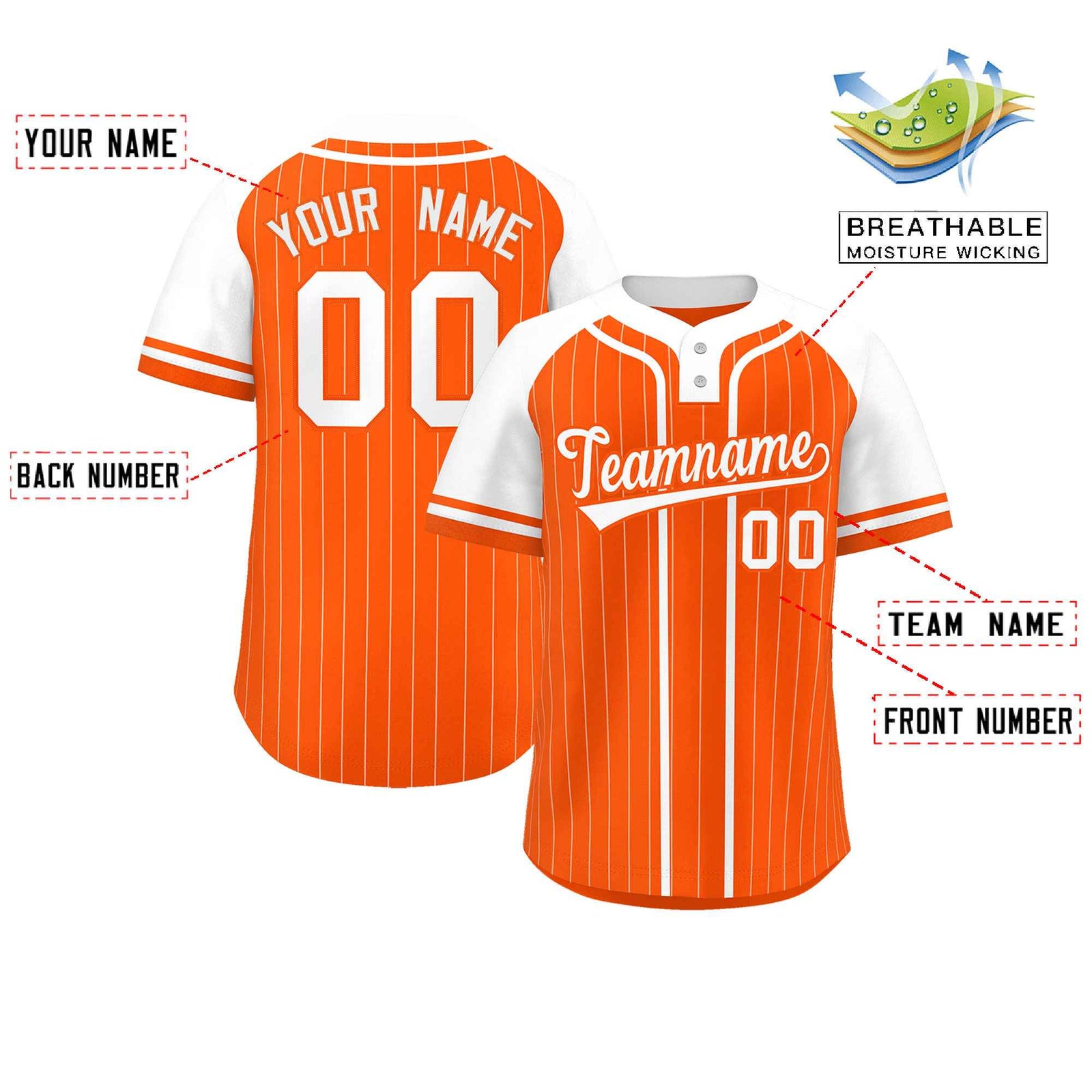 Custom Orange White Stripe Fashion Raglan Sleeves Authentic Two-Button Softball Jersey