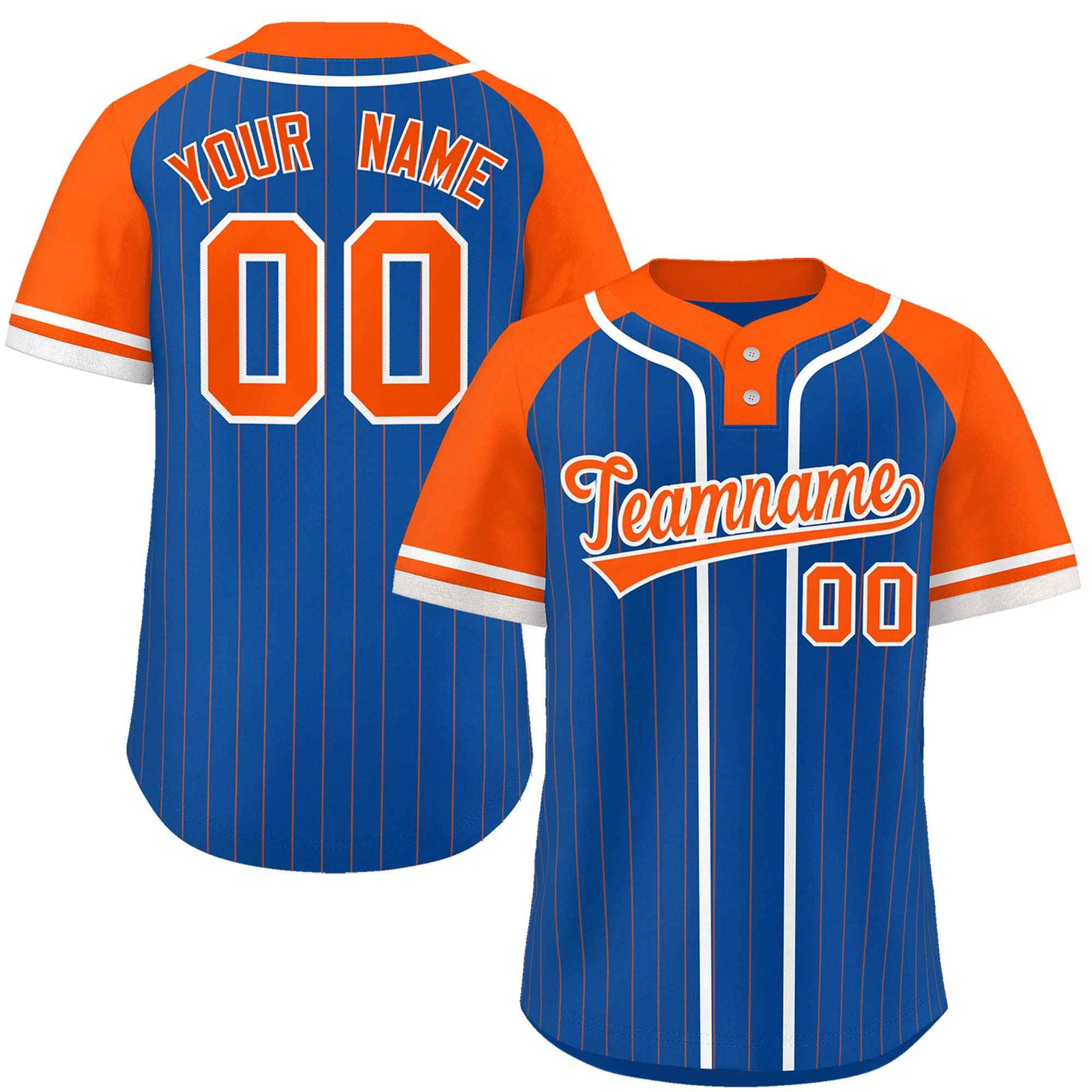 Custom Royal Orange-White Stripe Fashion Raglan Sleeves Authentic Two-Button Softball Jersey