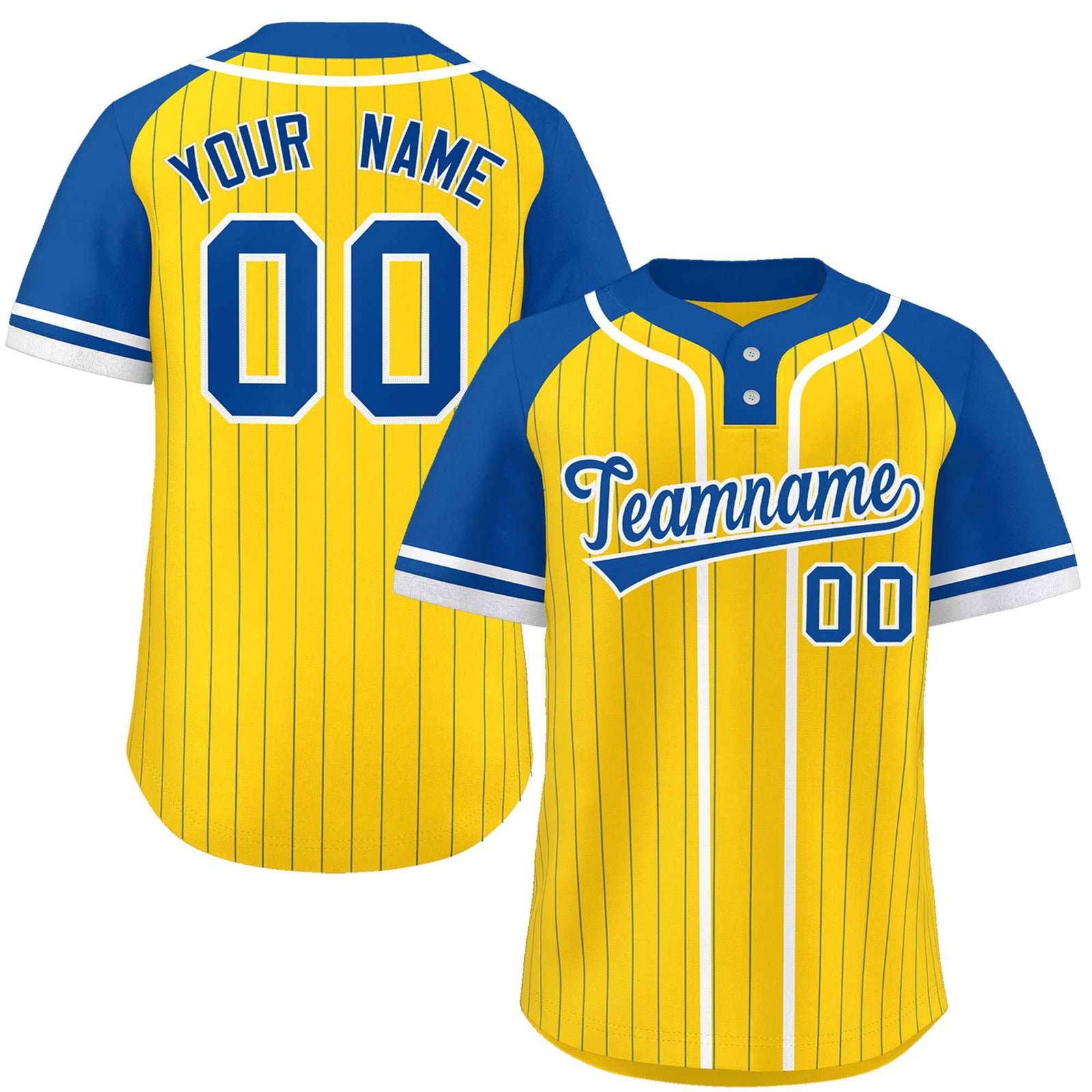 Custom Gold Royal-White Stripe Fashion Raglan Sleeves Authentic Two-Button Softball Jersey