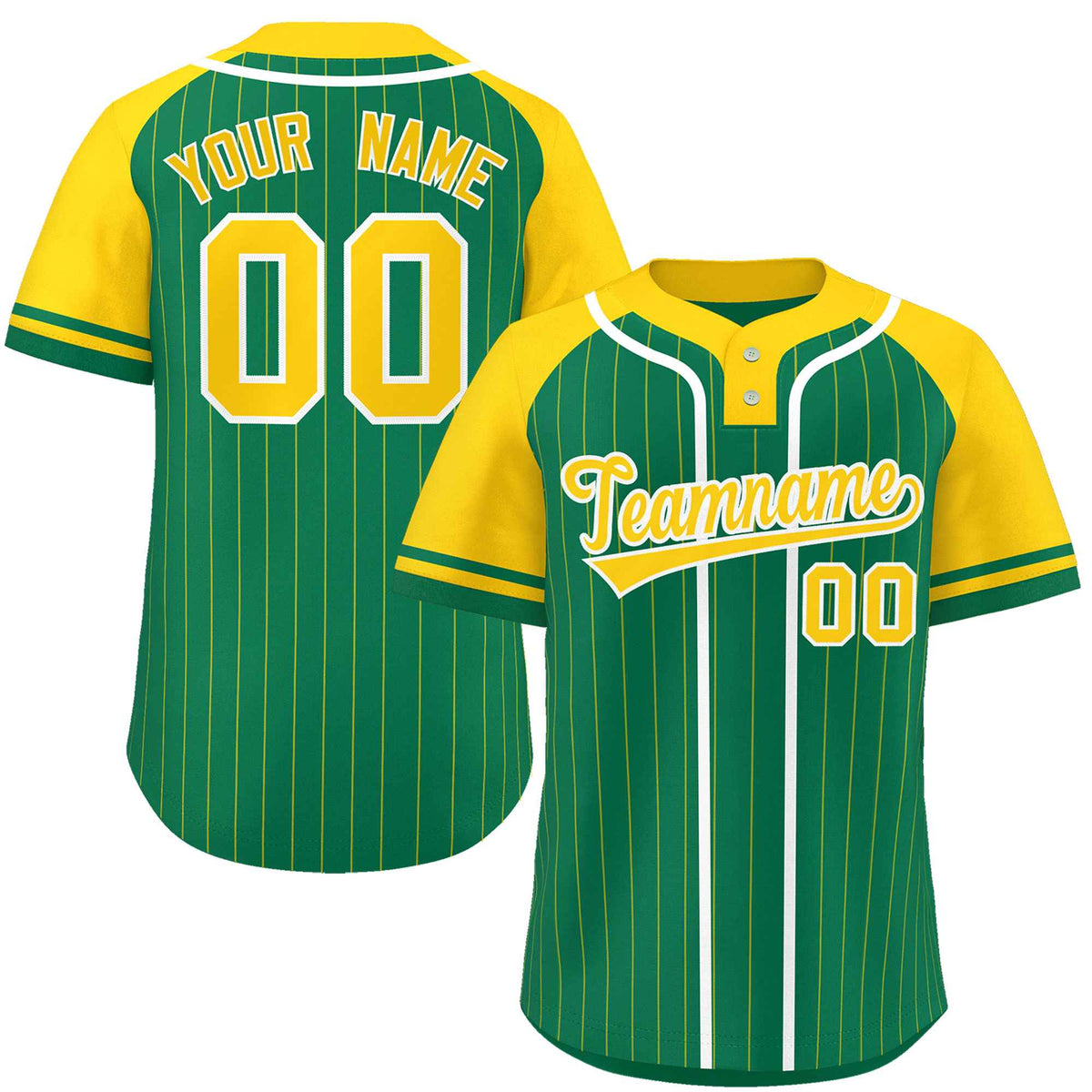 Custom Kelly Green Gold-White Stripe Fashion Raglan Sleeves Authentic Two-Button Softball Jersey