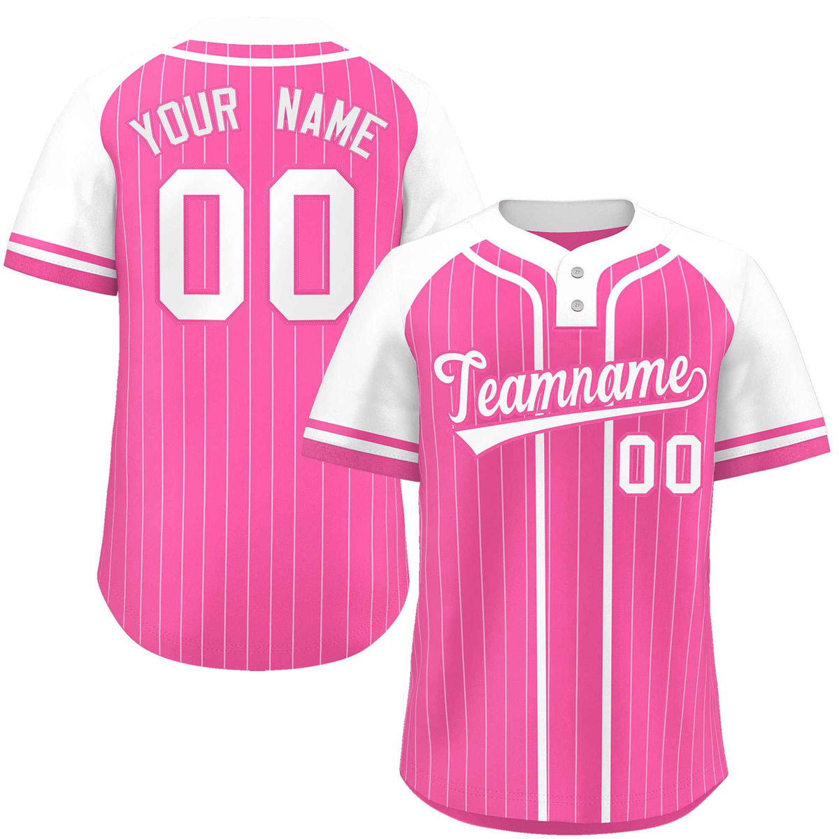 Custom Pink White Stripe Fashion Raglan Sleeves Authentic Two-Button Softball Jersey