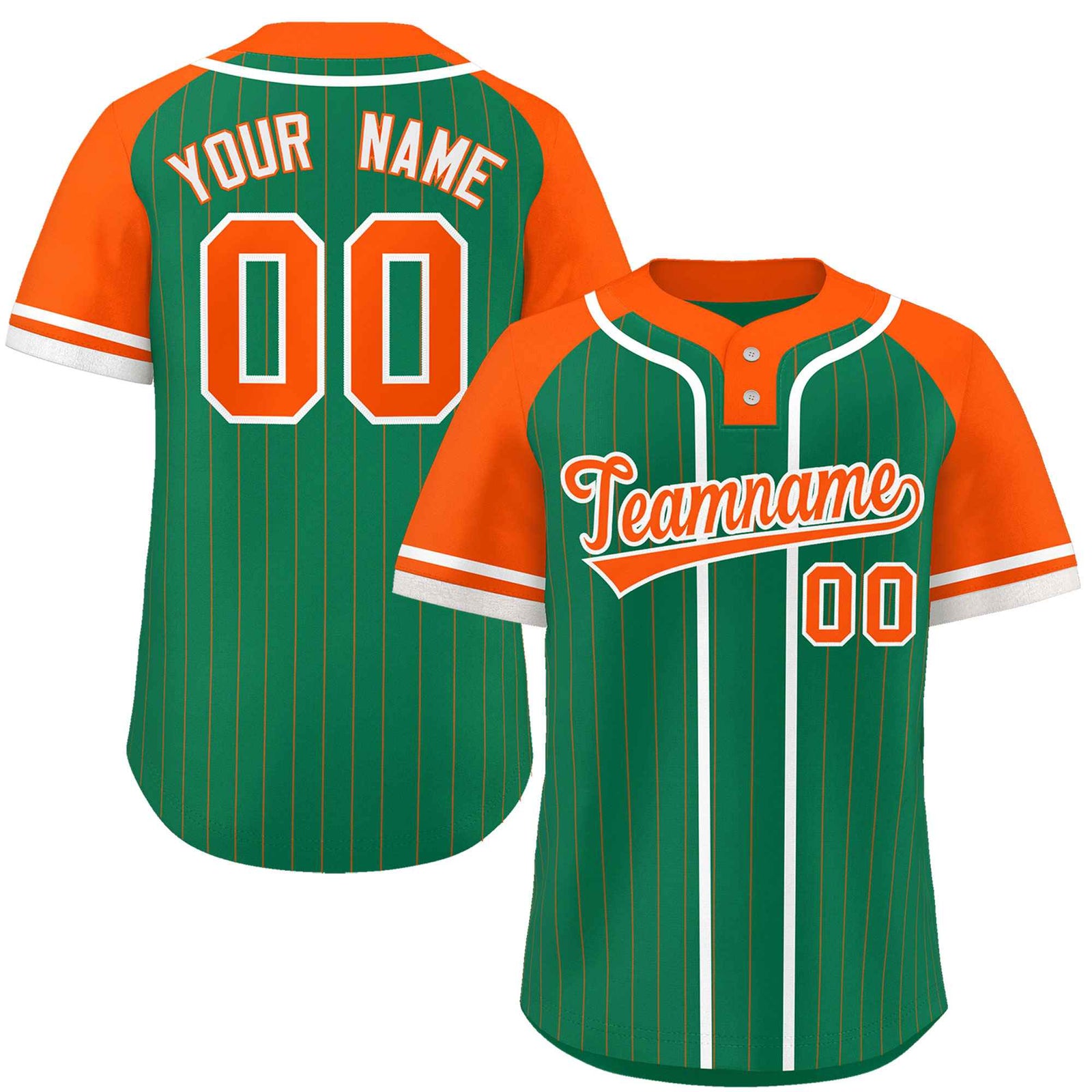 Custom Kelly Green Orange-White Stripe Fashion Raglan Sleeves Authentic Two-Button Softball Jersey