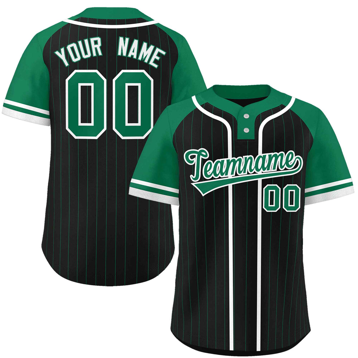Custom Black Kelly Green-White Stripe Fashion Raglan Sleeves Authentic Two-Button Softball Jersey