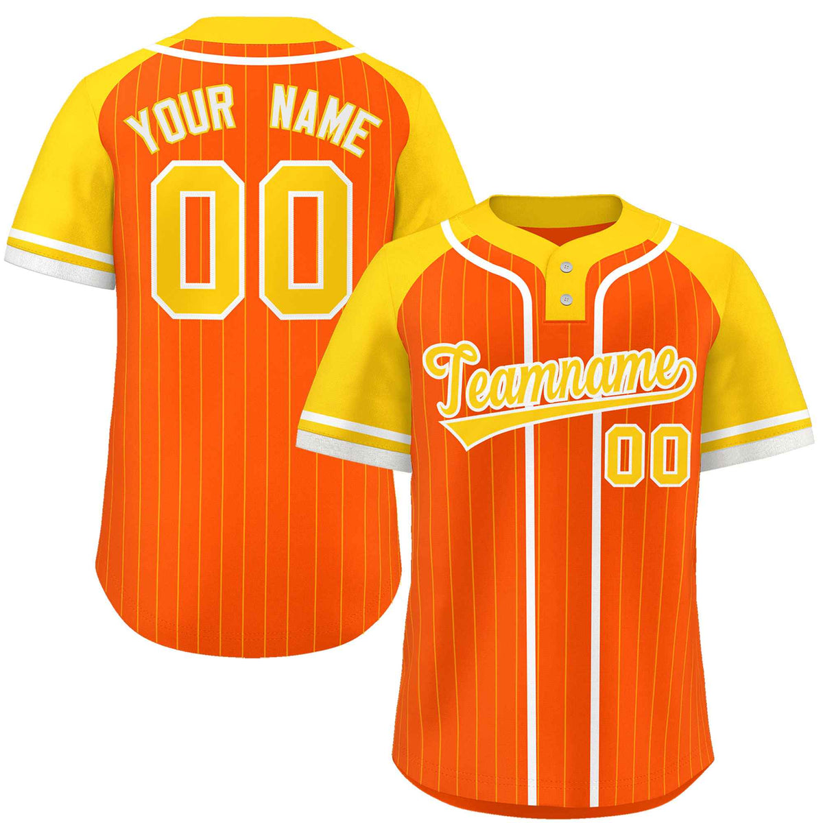 Custom Orange Gold-White Stripe Fashion Raglan Sleeves Authentic Two-Button Softball Jersey