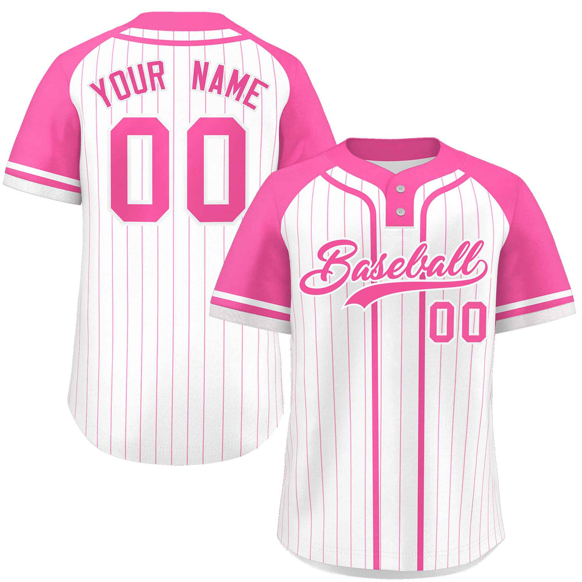Custom White Pink Stripe Fashion Raglan Sleeves Authentic Two-Button Softball Jersey