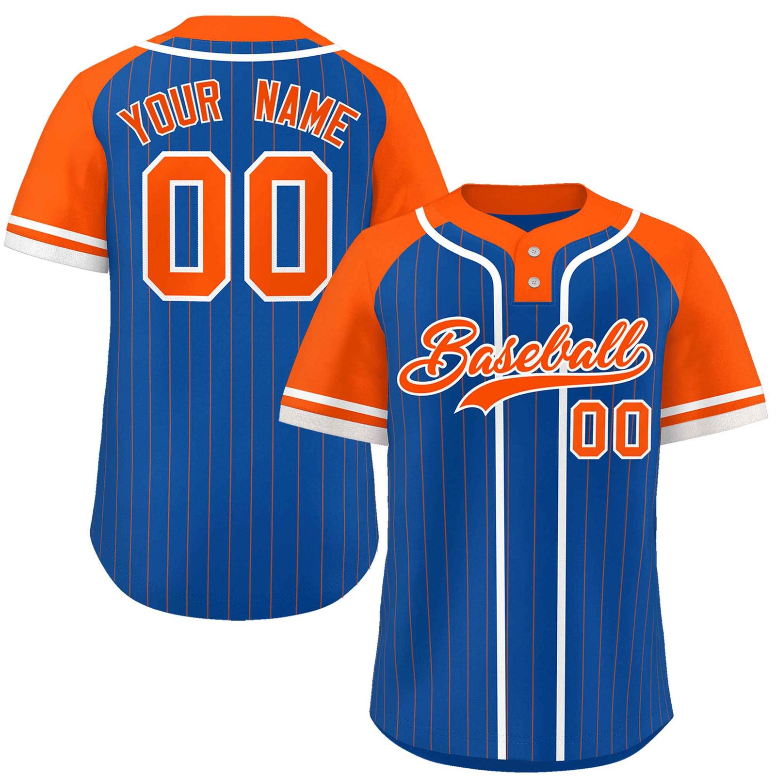 Custom Royal Orange-White Stripe Fashion Raglan Sleeves Authentic Two-Button Softball Jersey