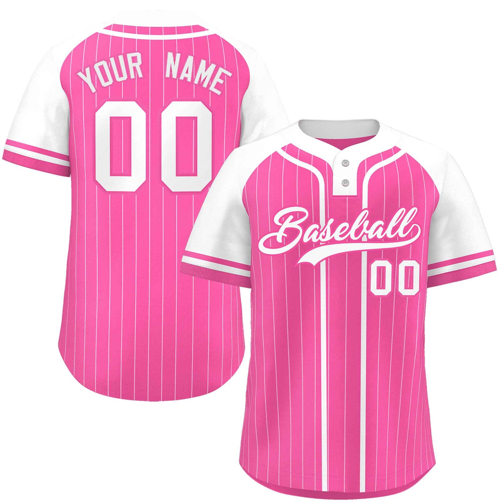 Custom Pink White Stripe Fashion Raglan Sleeves Authentic Two-Button Softball Jersey