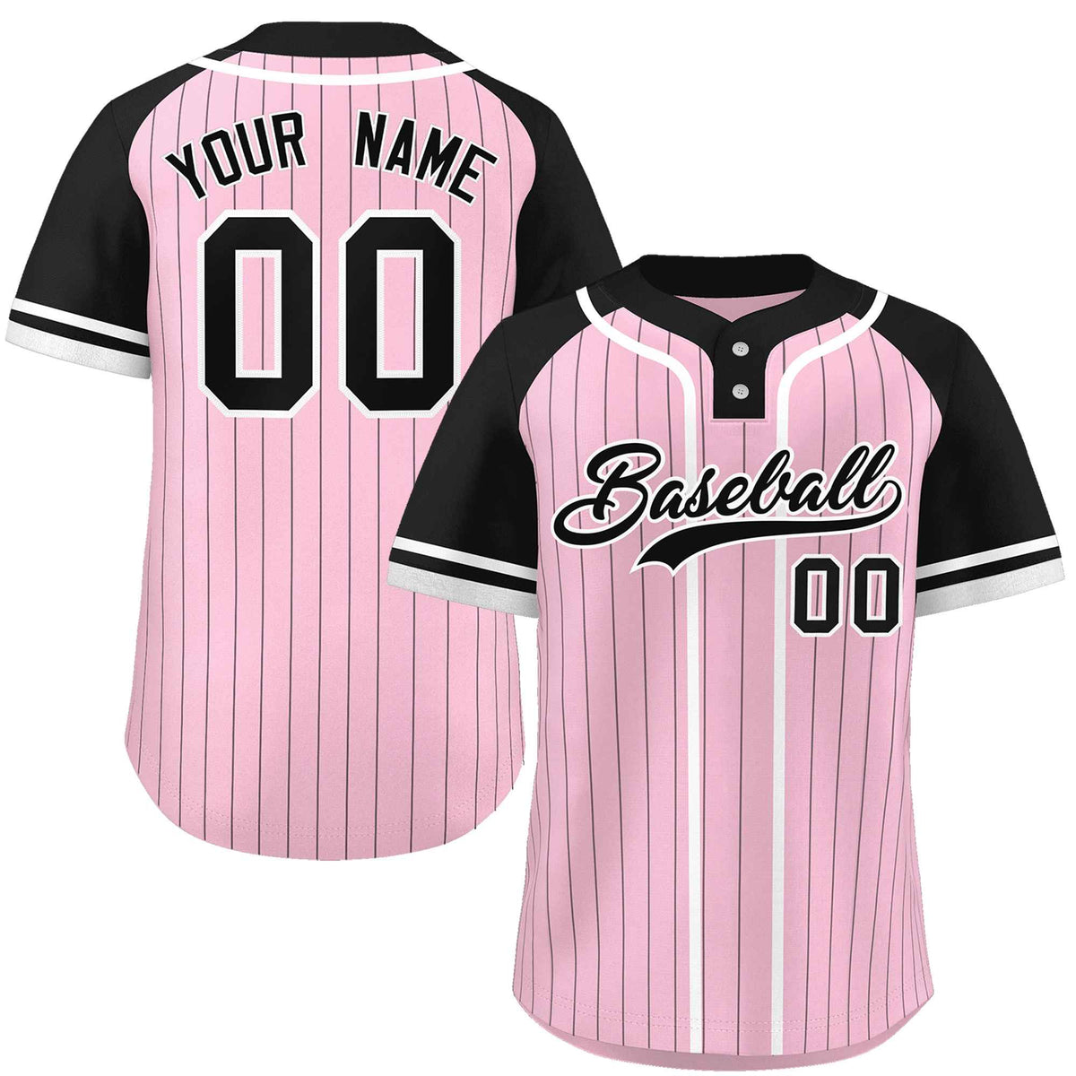 Custom Light Pink Black-White Stripe Fashion Raglan Sleeves Authentic Two-Button Softball Jersey