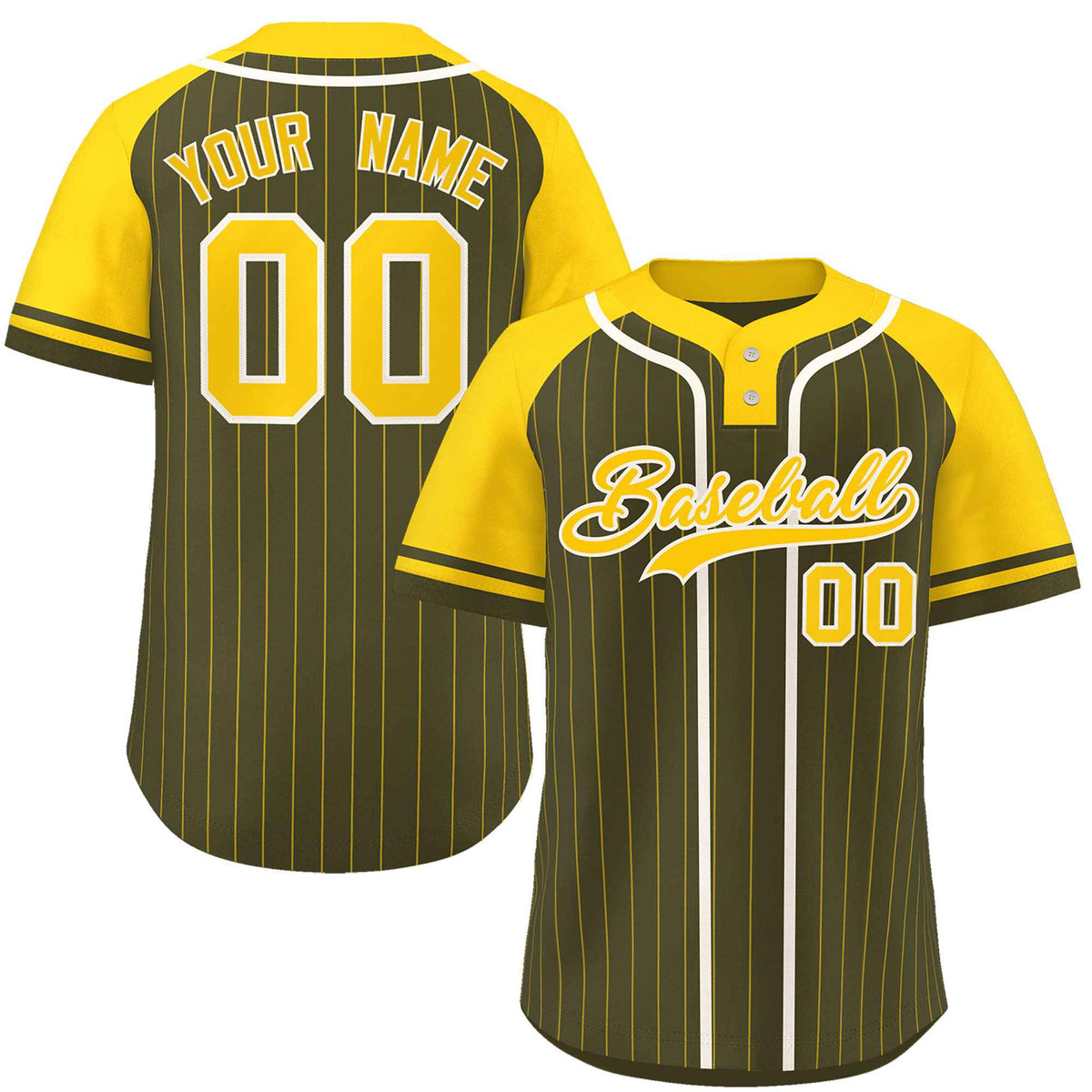 Custom Olive Gold-White Stripe Fashion Raglan Sleeves Authentic Two-Button Softball Jersey