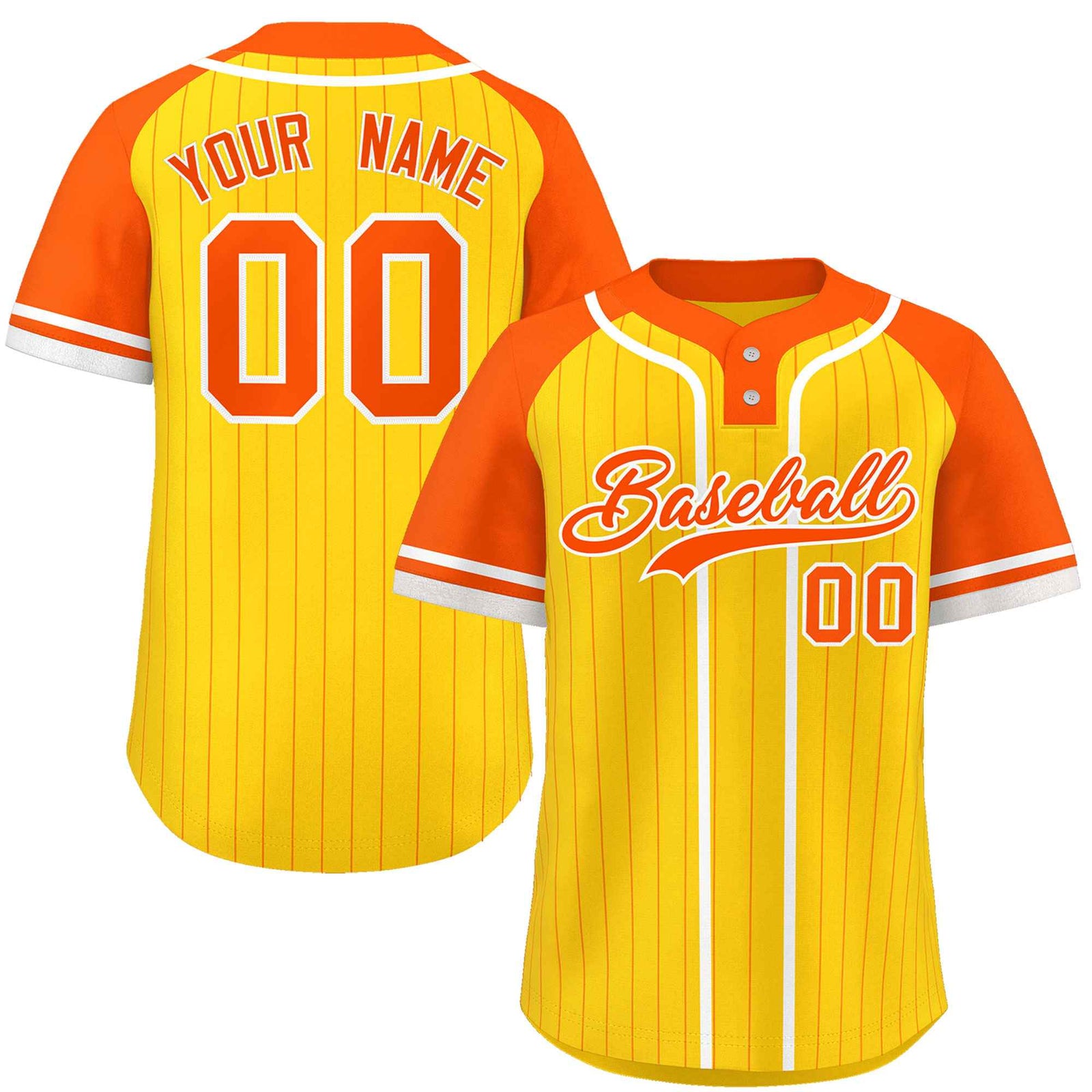 Custom Gold Orange-White Stripe Fashion Raglan Sleeves Authentic Two-Button Softball Jersey