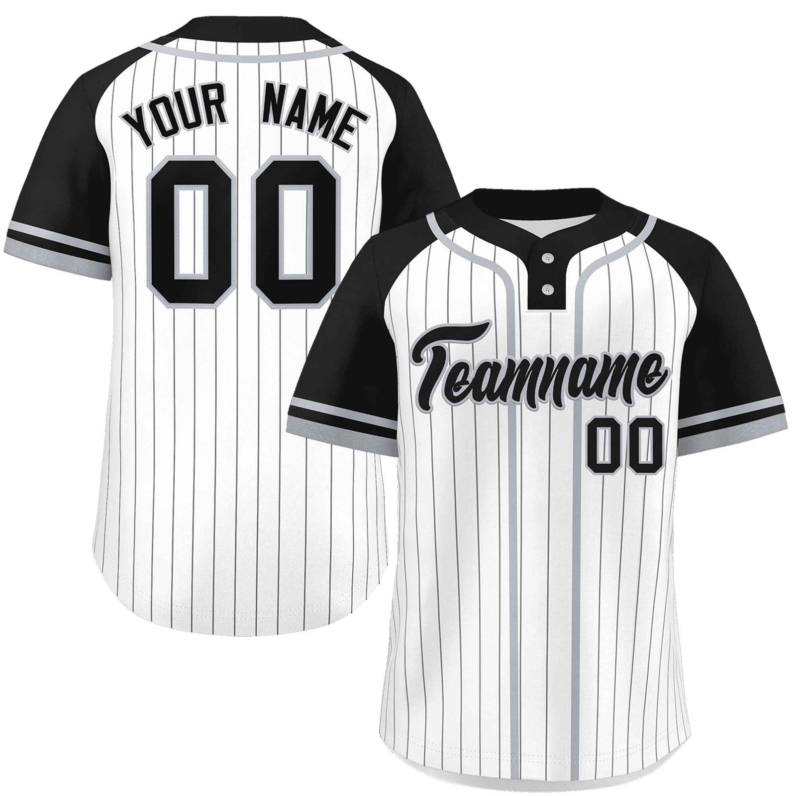 Custom White Black-Gray Stripe Fashion Raglan Sleeves Authentic Two-Button Softball Jersey