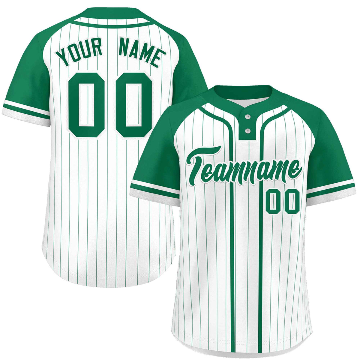 Custom White Kelly Green Stripe Fashion Raglan Sleeves Authentic Two-Button Softball Jersey