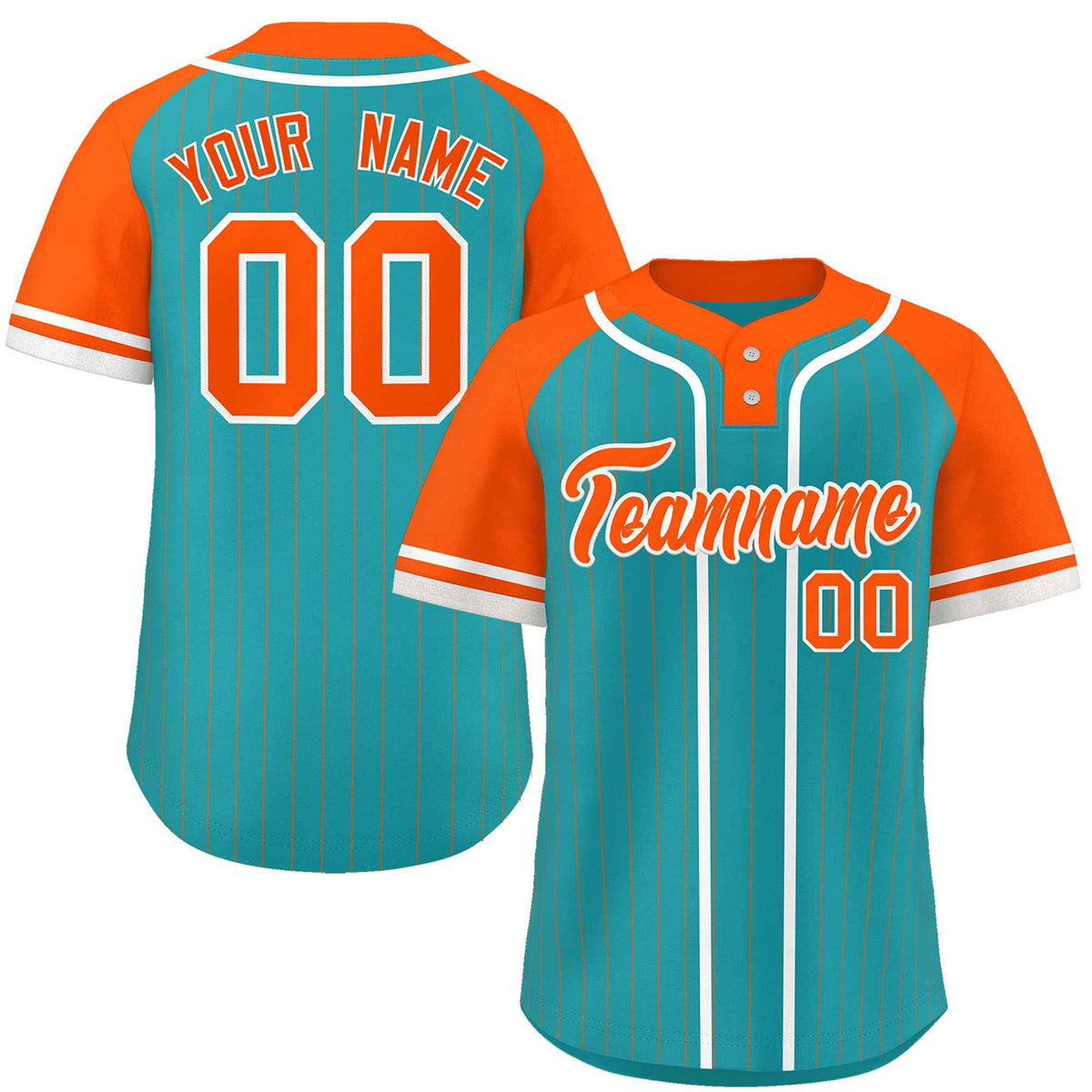 Custom Aqua Orange-White Stripe Fashion Raglan Sleeves Authentic Two-Button Softball Jersey
