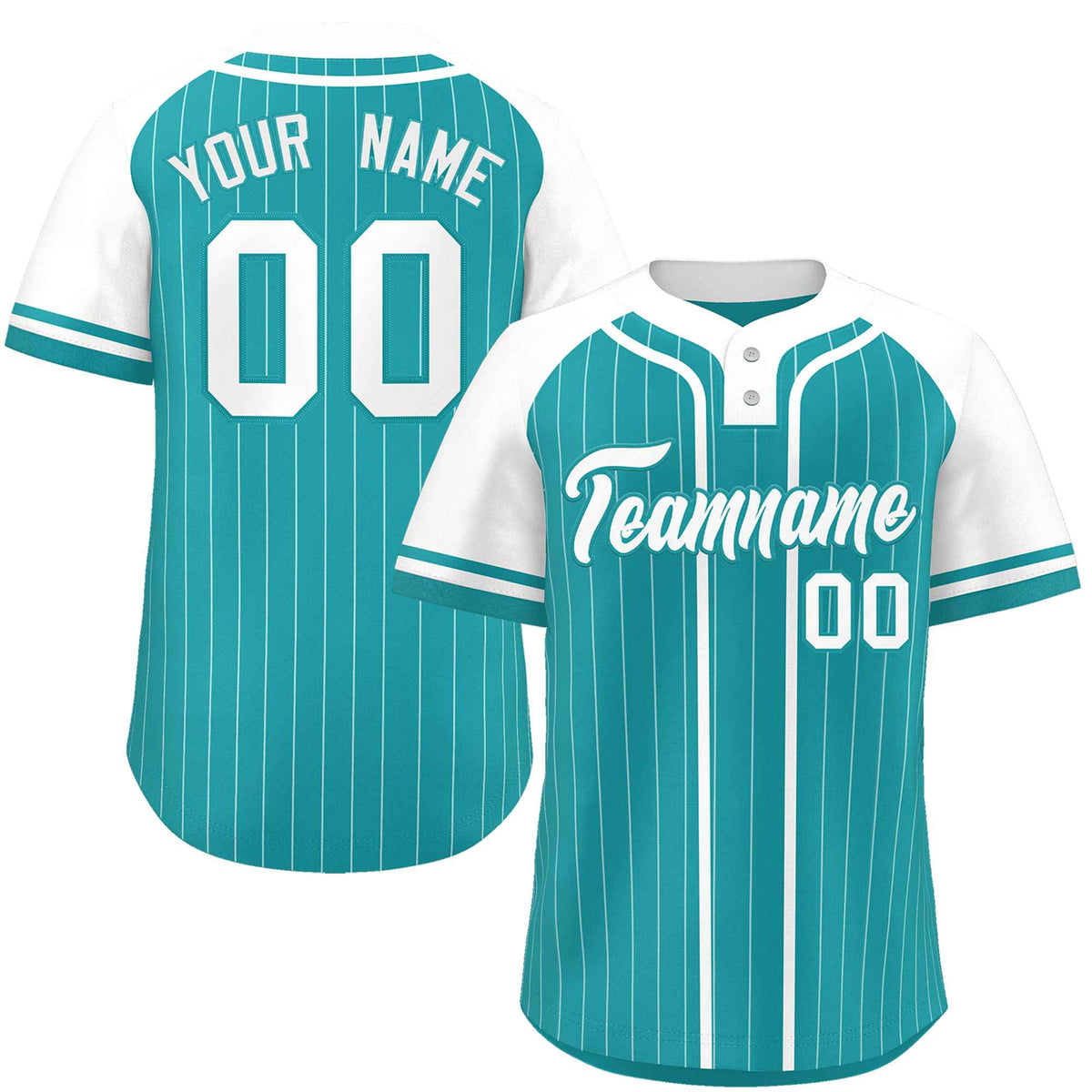 Custom Aqua White Stripe Fashion Raglan Sleeves Authentic Two-Button Softball Jersey