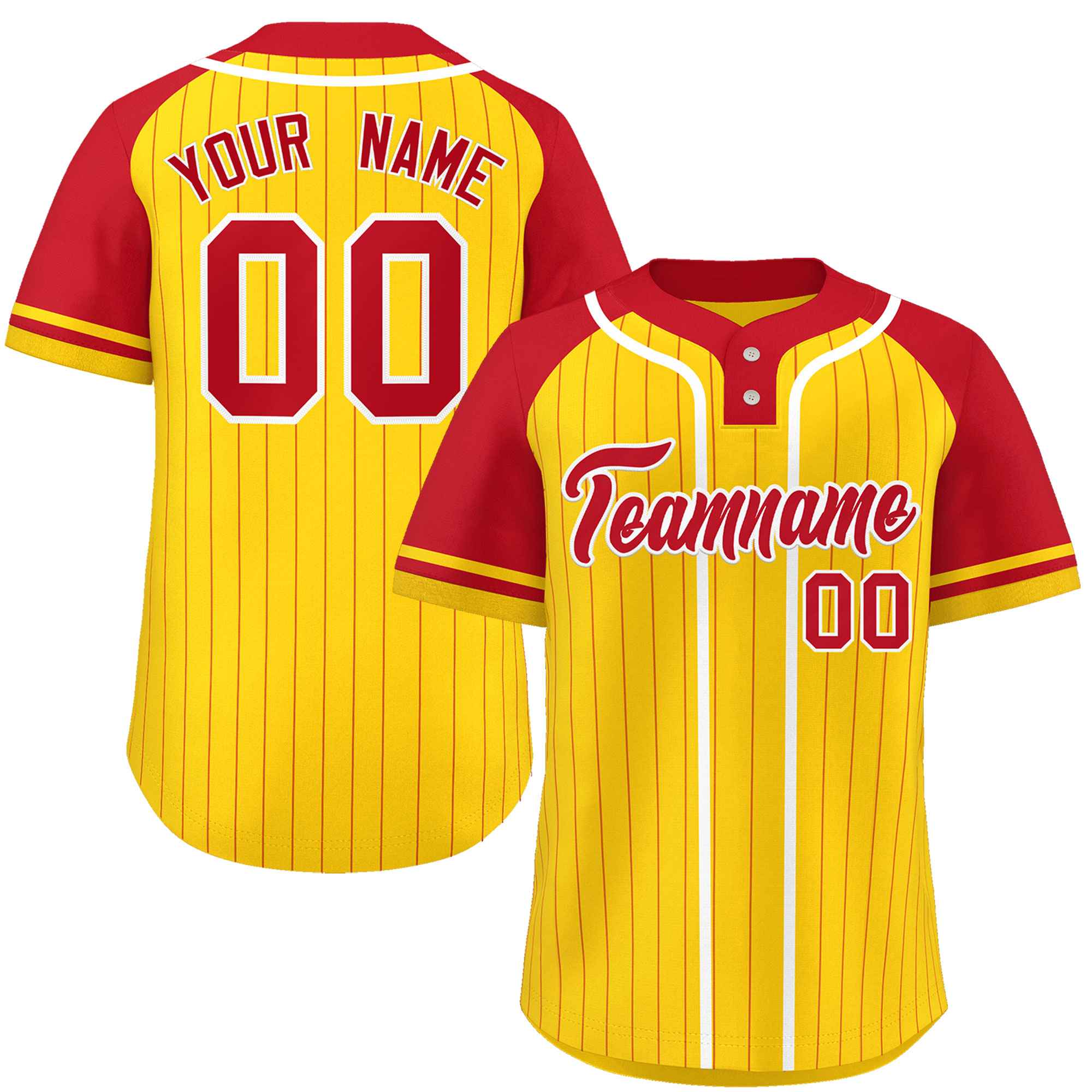 Custom Gold Red-White Stripe Fashion Raglan Sleeves Authentic Two-Button Softball Jersey