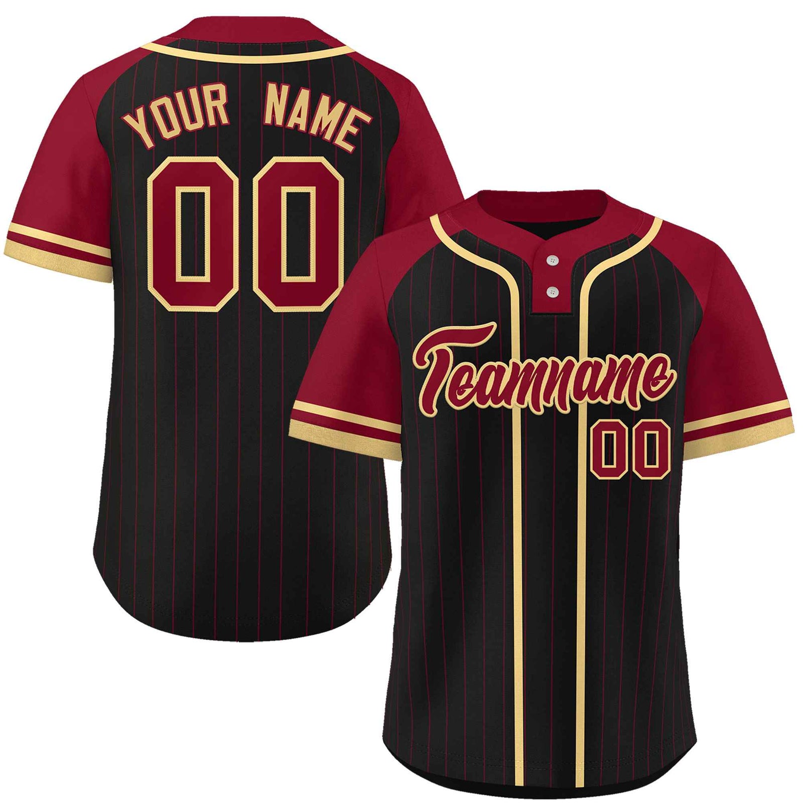 Custom Black Crimson-Khaki Stripe Fashion Raglan Sleeves Authentic Two-Button Softball Jersey