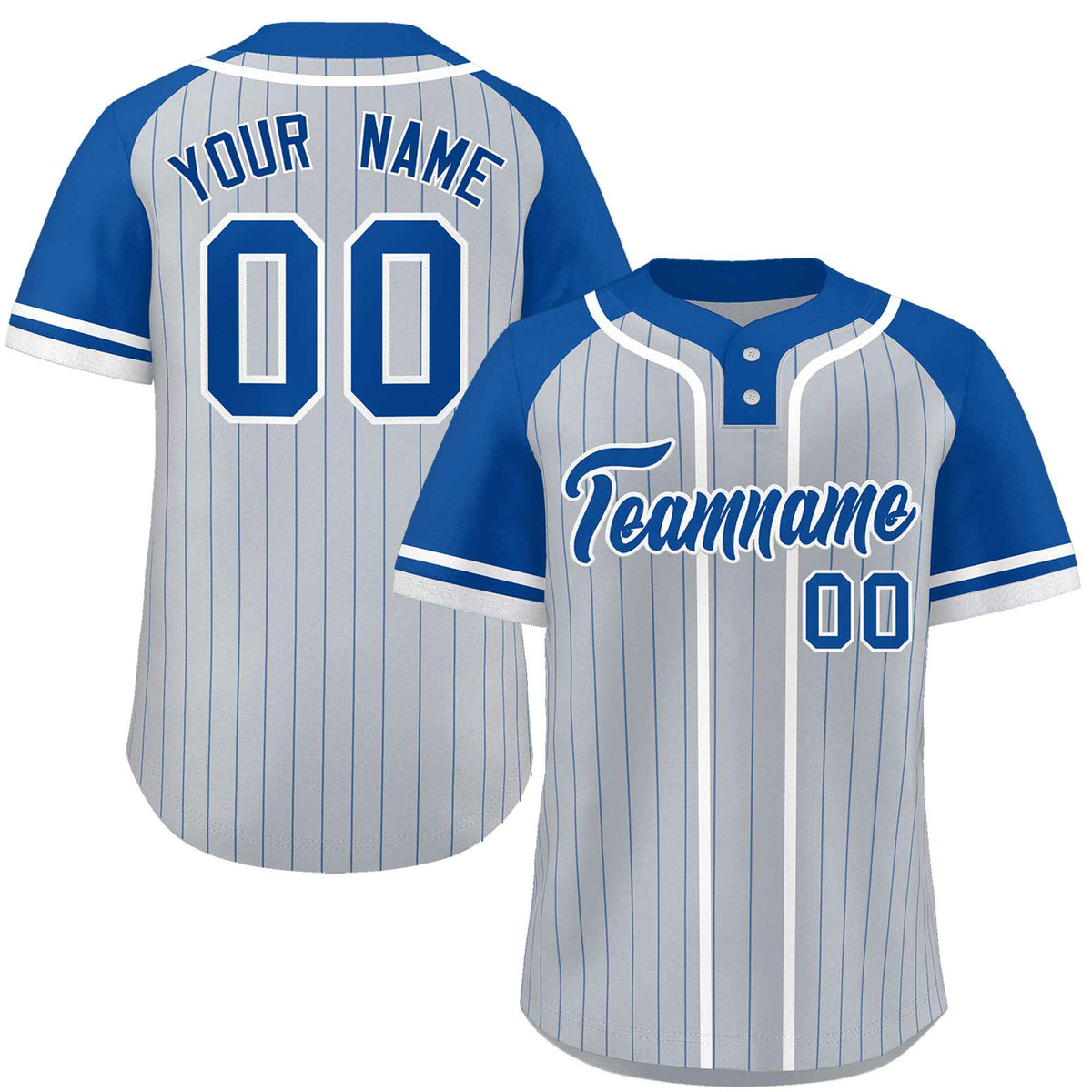 Custom Gray Royal-White Stripe Fashion Raglan Sleeves Authentic Two-Button Softball Jersey