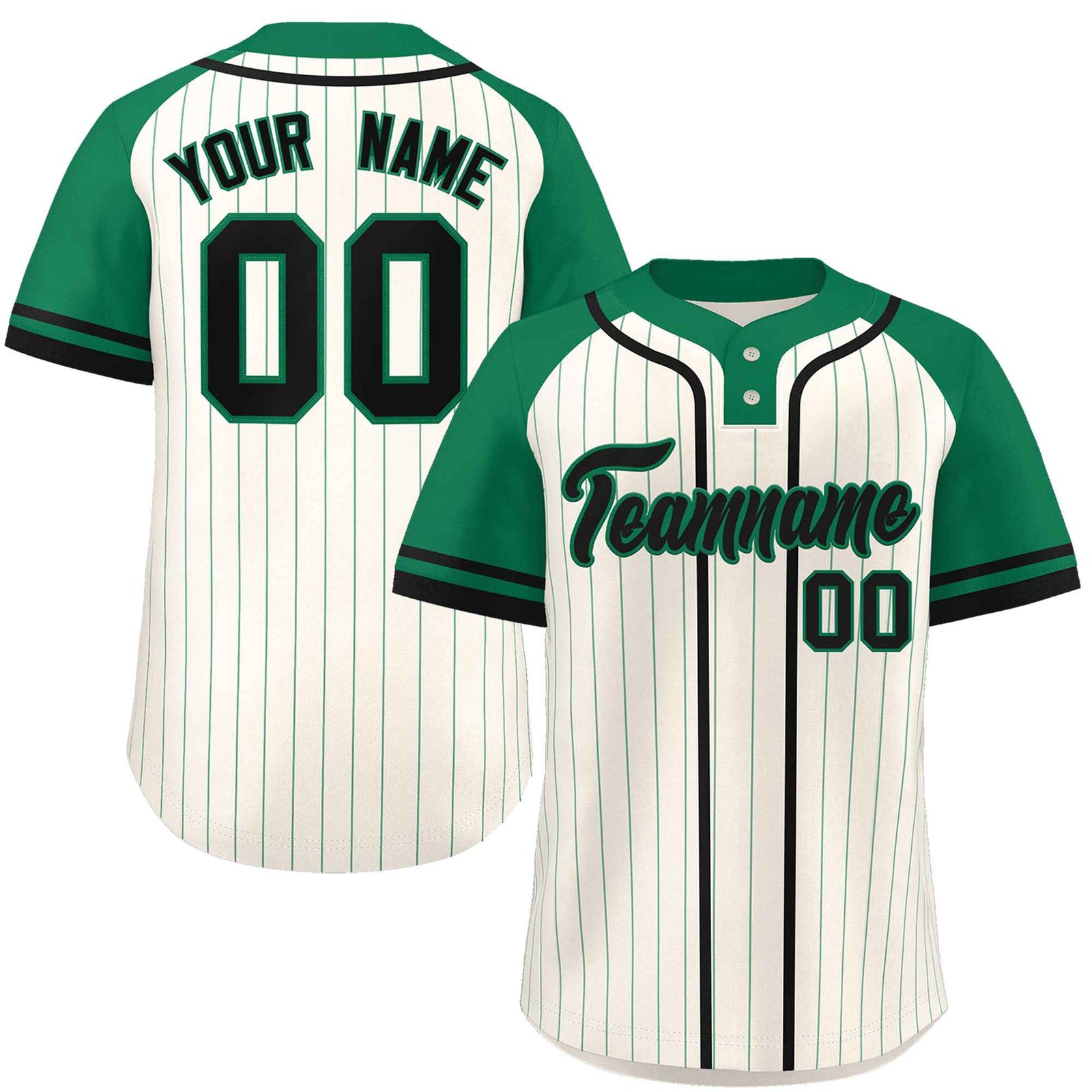 Custom Cream Kelly Green-Black Stripe Fashion Raglan Sleeves Authentic Two-Button Softball Jersey