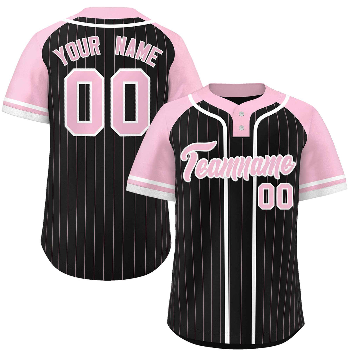 Custom Black Light Pink-White Stripe Fashion Raglan Sleeves Authentic Two-Button Softball Jersey