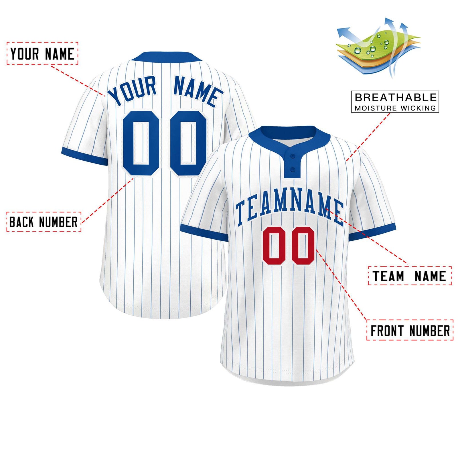 Custom White Royal Stripe Fashion Authentic Two-Button Softball Jersey
