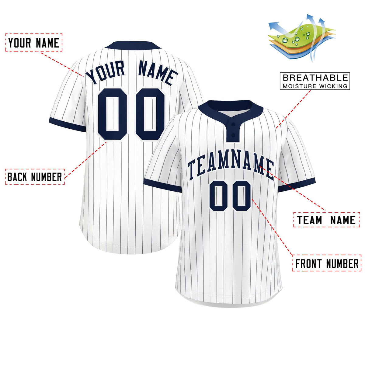 Custom White Navy Stripe Fashion Authentic Two-Button Softball Jersey