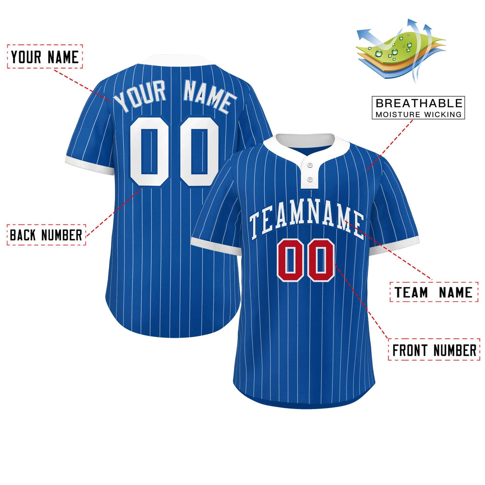 Custom Royal White Stripe Fashion Authentic Two-Button Softball Jersey
