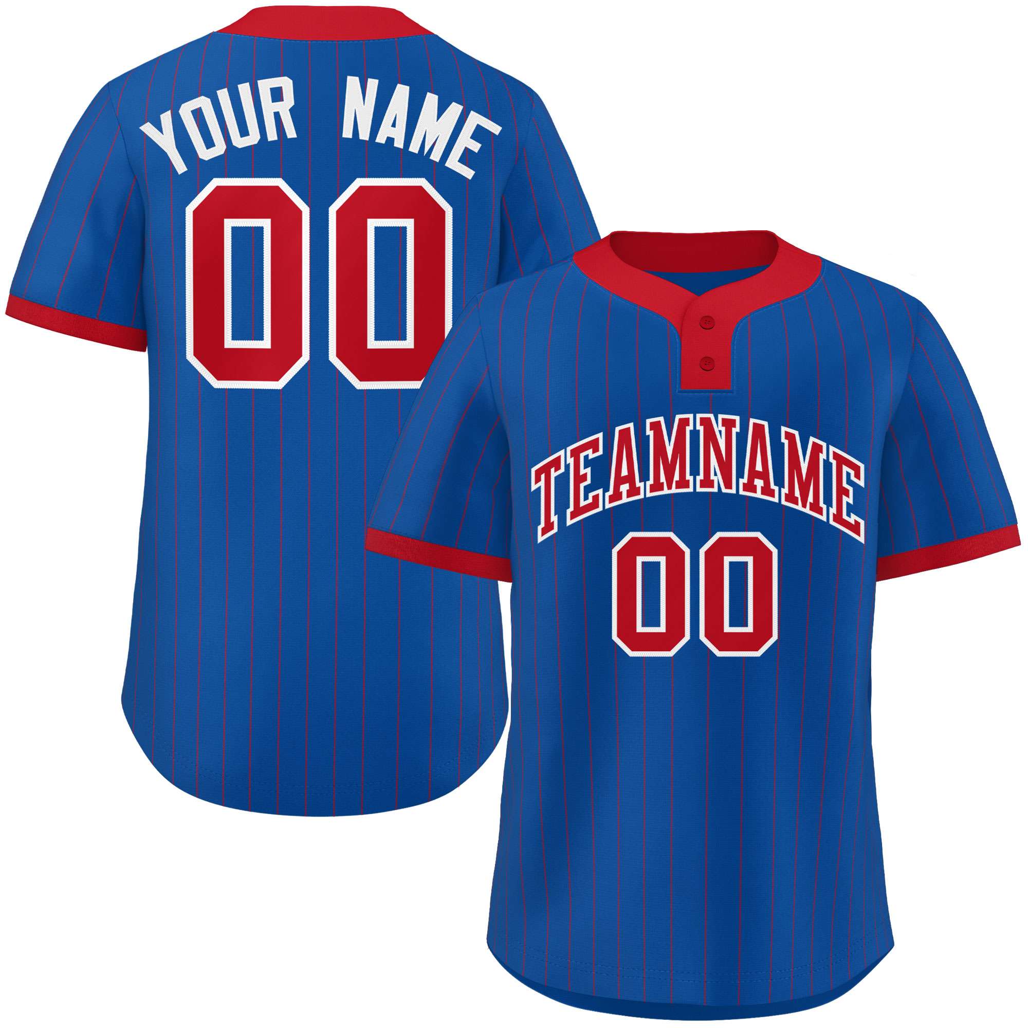 Custom Royal Red Stripe Fashion Authentic Two-Button Softball Jersey