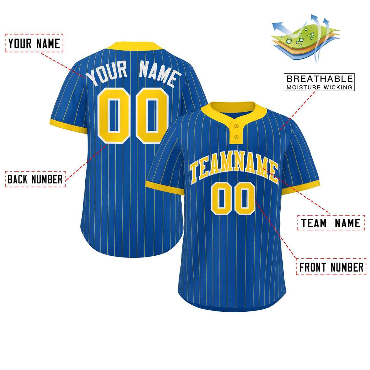 Custom Royal Gold Stripe Fashion Authentic Two-Button Softball Jersey