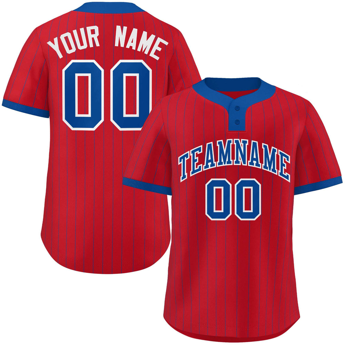 Custom Red Royal Stripe Fashion Authentic Two-Button Softball Jersey