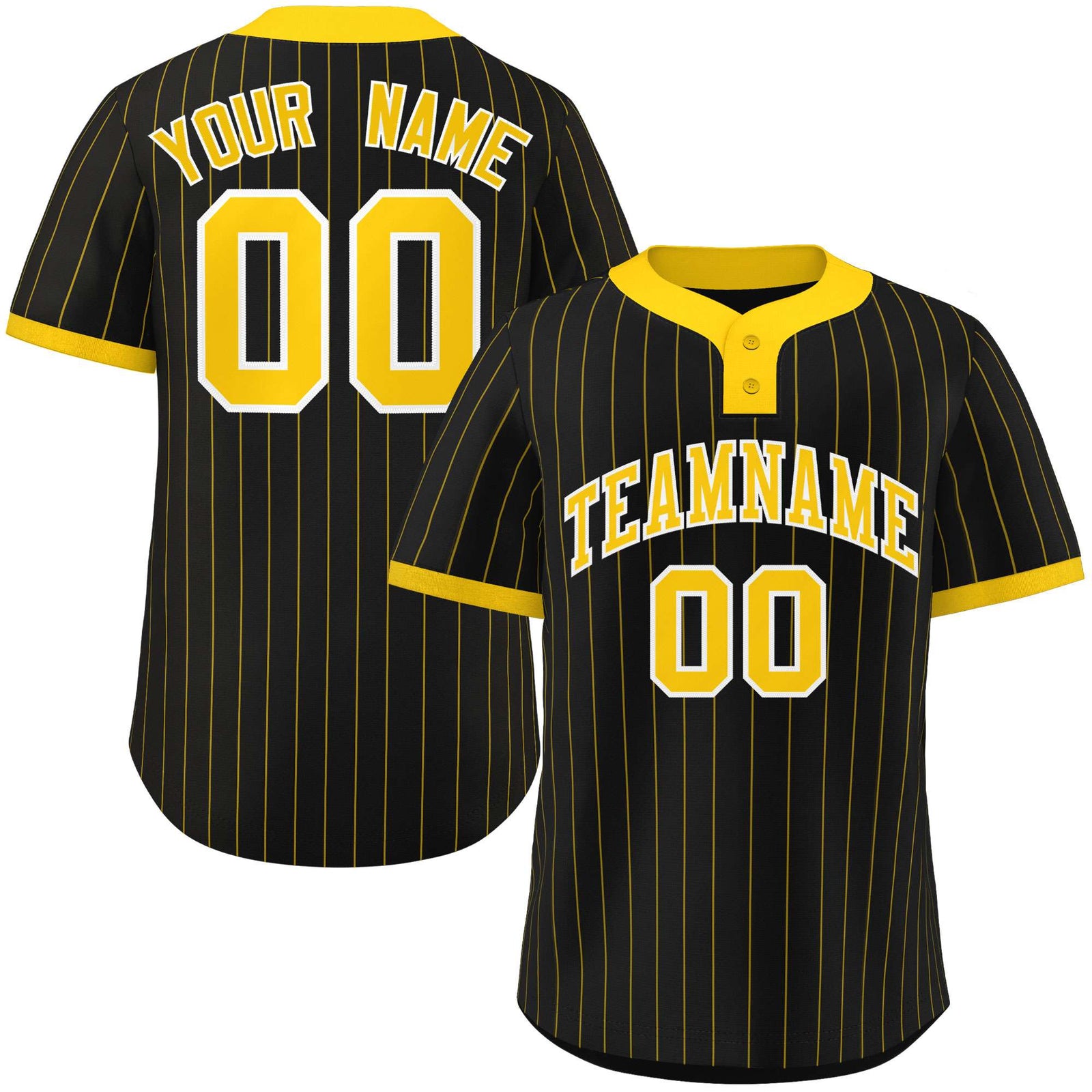 Custom Black Gold Stripe Fashion Authentic Two-Button Softball Jersey