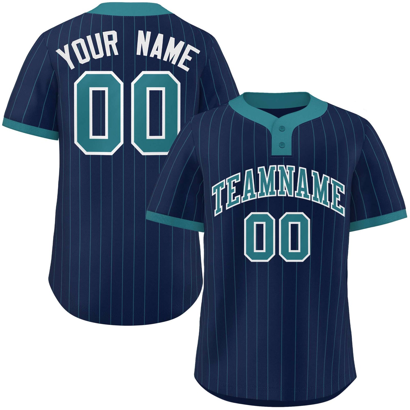 Custom Navy Aqua Stripe Fashion Authentic Two-Button Softball Jersey