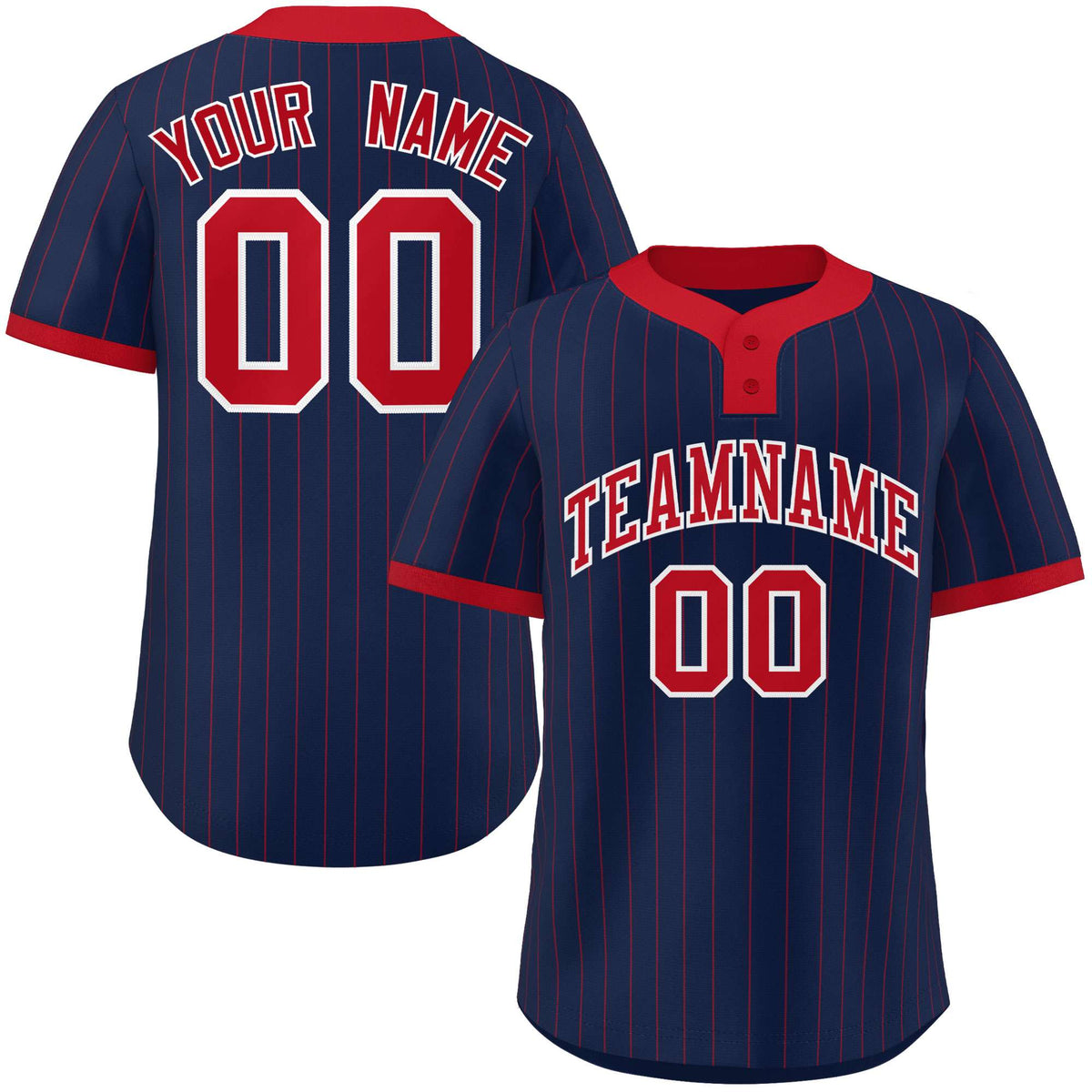 Custom Navy Red Stripe Fashion Authentic Two-Button Softball Jersey