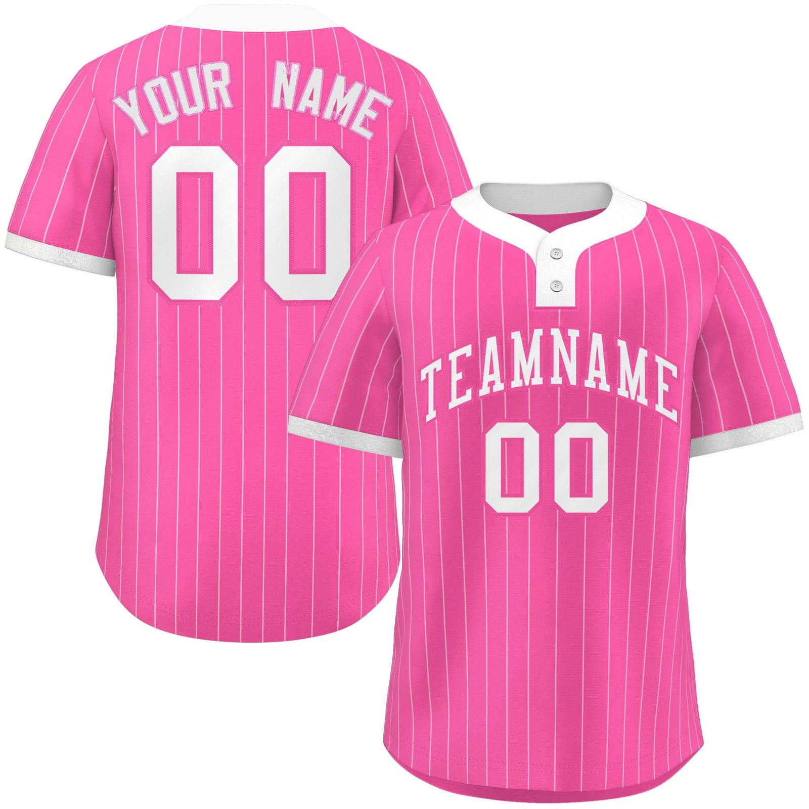 Custom Pink White Stripe Fashion Authentic Two-Button Softball Jersey