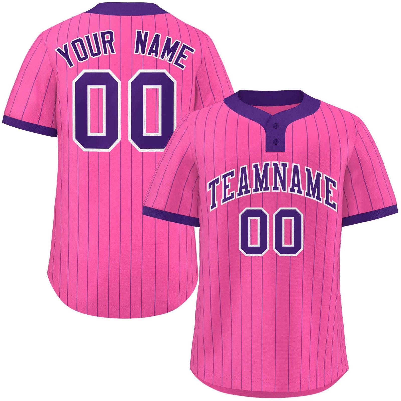 Custom Pink Purple Stripe Fashion Authentic Two-Button Softball Jersey