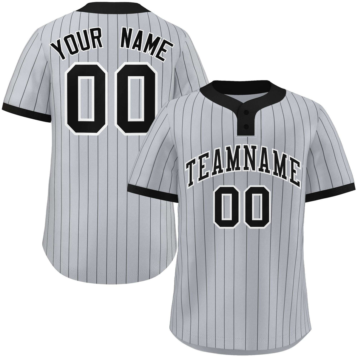 Custom Gray Black Stripe Fashion Authentic Two-Button Softball Jersey