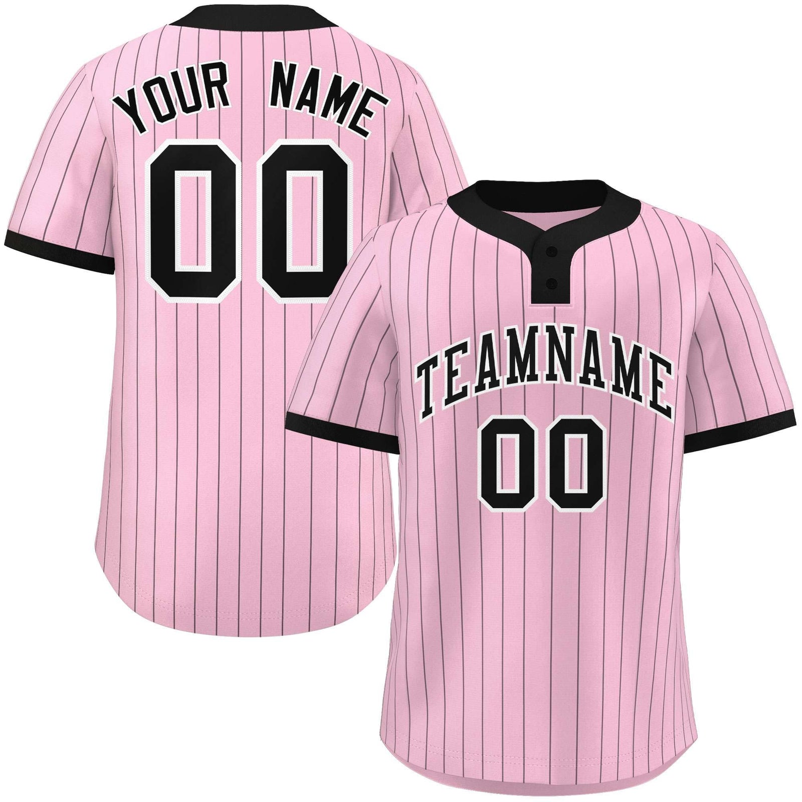 Custom Light Pink Black Stripe Fashion Authentic Two-Button Softball Jersey