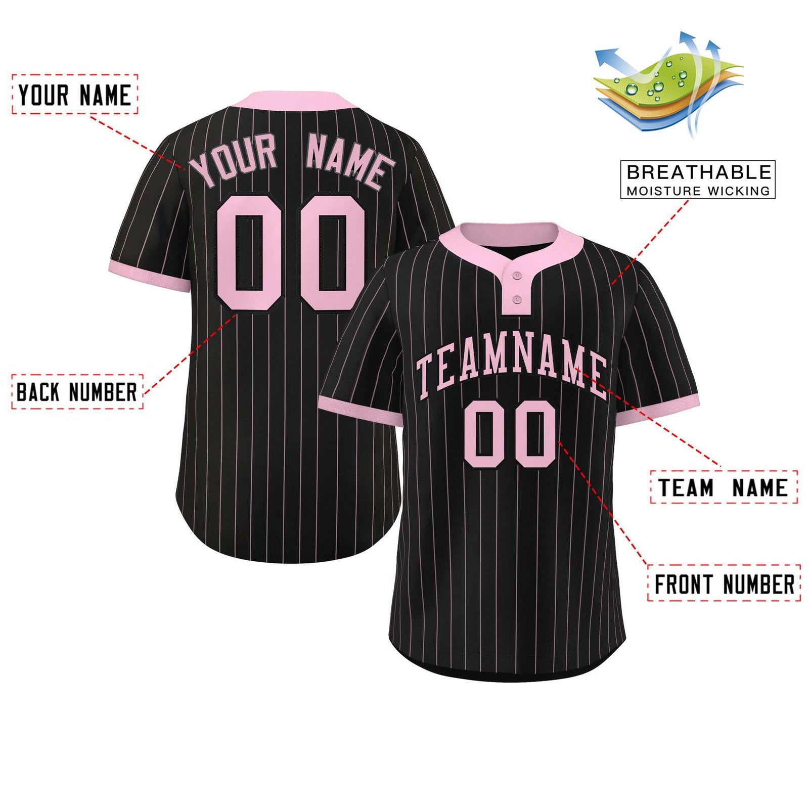 Custom Black Light Pink Stripe Fashion Authentic Two-Button Softball Jersey