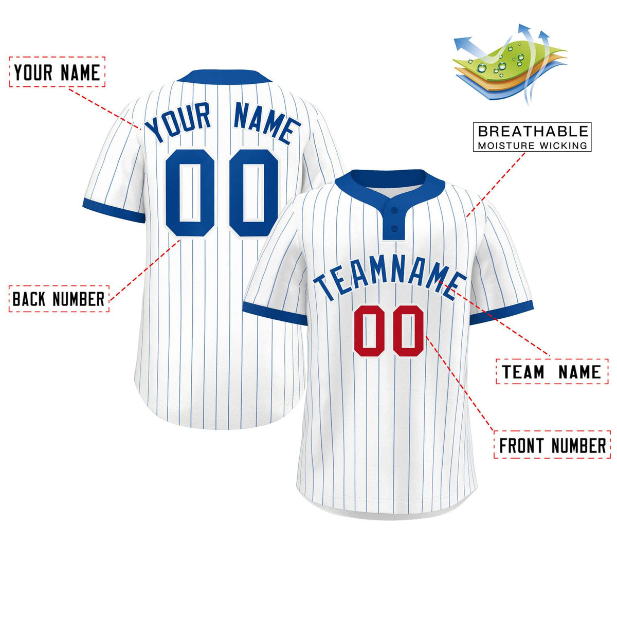 Custom White Royal Stripe Fashion Authentic Two-Button Softball Jersey