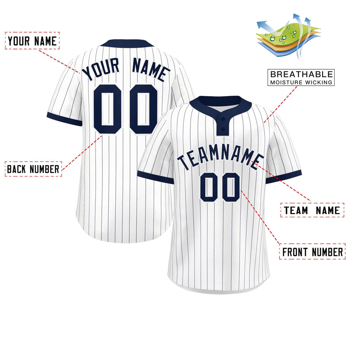 Custom White Navy Stripe Fashion Authentic Two-Button Softball Jersey