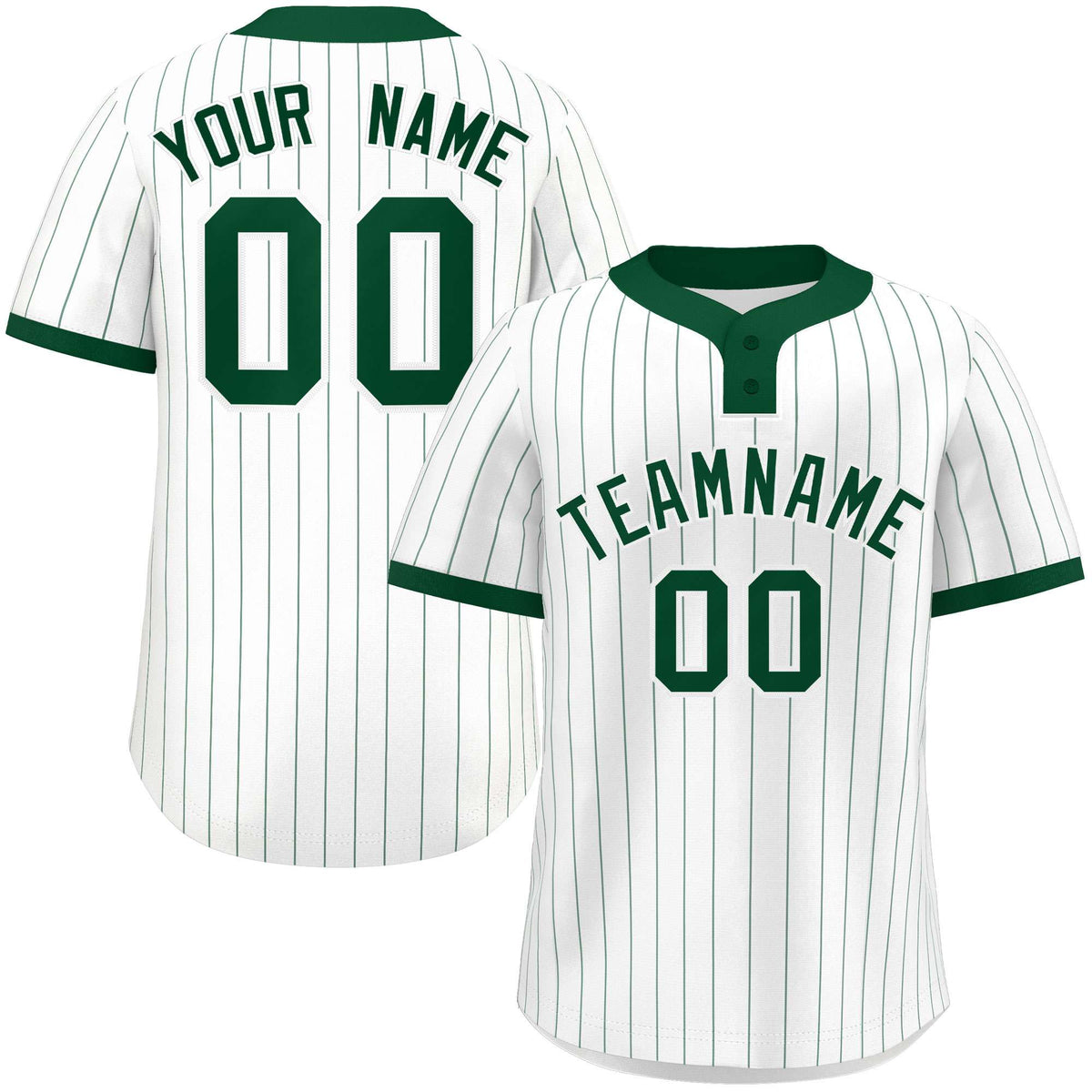 Custom White Green Stripe Fashion Authentic Two-Button Softball Jersey
