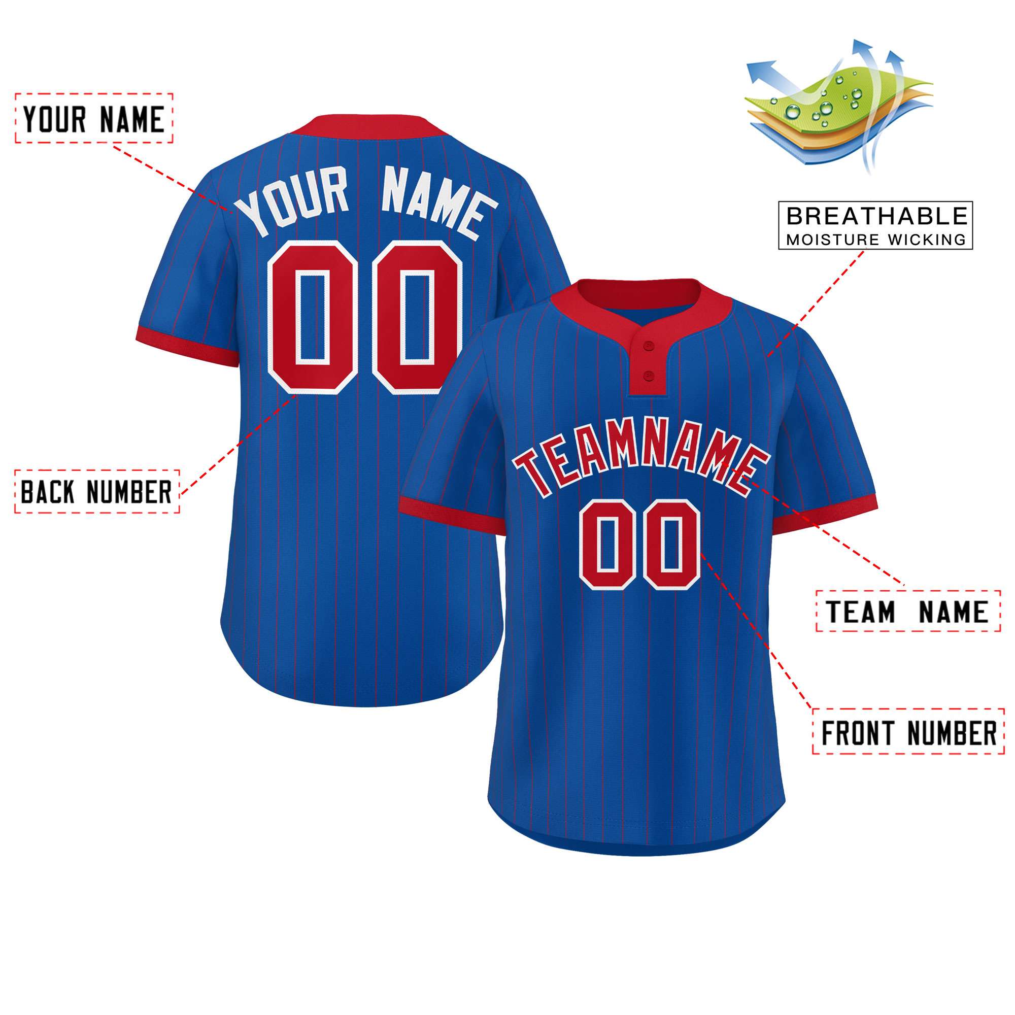 Custom Royal Red Stripe Fashion Authentic Two-Button Softball Jersey